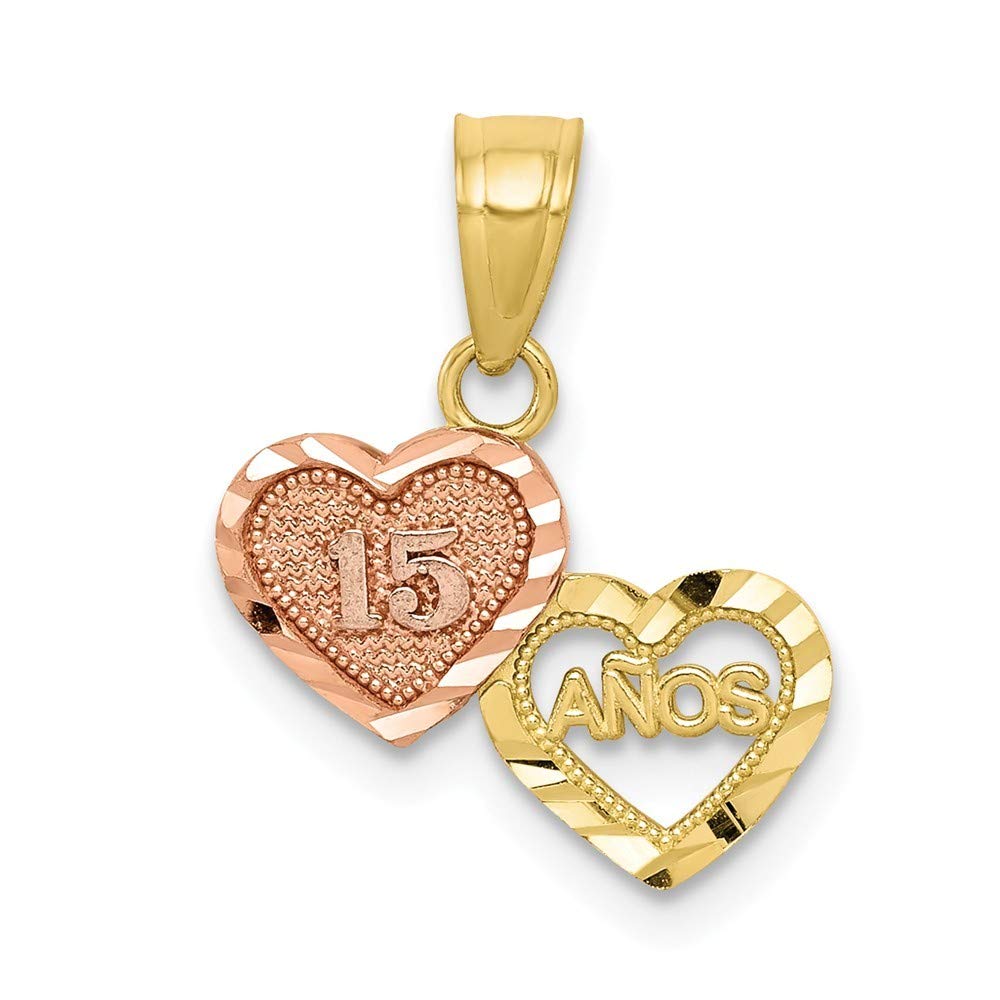 10K Two-Tone Gold Small Sweet 15 Charm Pendant Necklace for Women - Elegant Polished & Textured Jewelry Gift for Birthdays, Anniversaries & Special Occasions