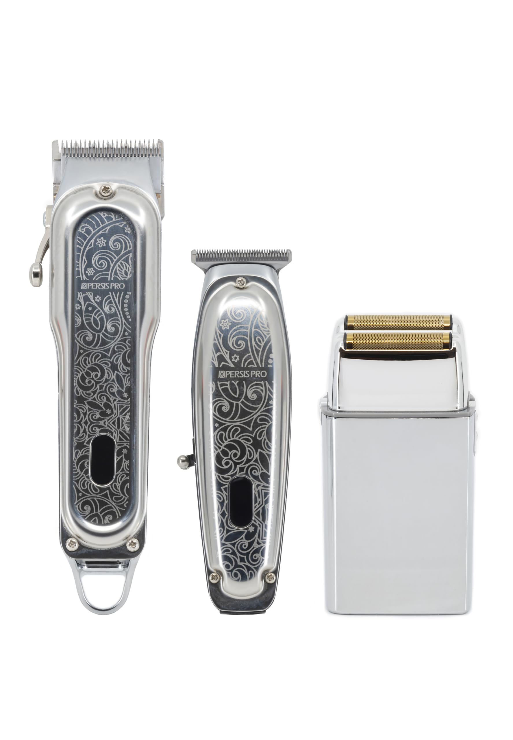 Professional Cordless Hair Clipper & Trimmer Set for Men & Barbers - Rechargeable Electric Shaver with Sharp Blades, Silver (Home Grooming & Salon Use)