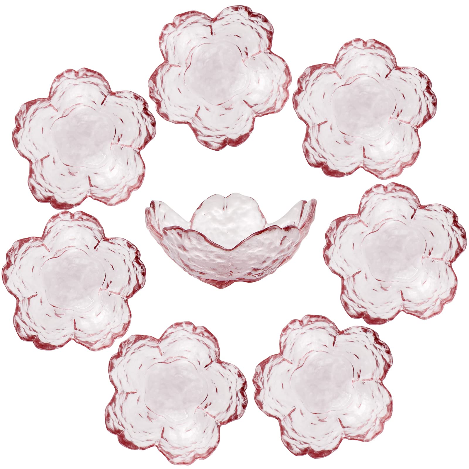 8 Pcs Glass Sakura Soy Sauce Dishes - Cute Mini Dessert Bowls & Stackable Appetizer Plates for Dips, Seasonings, Snacks, Fruits, Tea Bags - Perfect for Sushi, Ice Cream, Candy, Jewelry Storage (Pink)