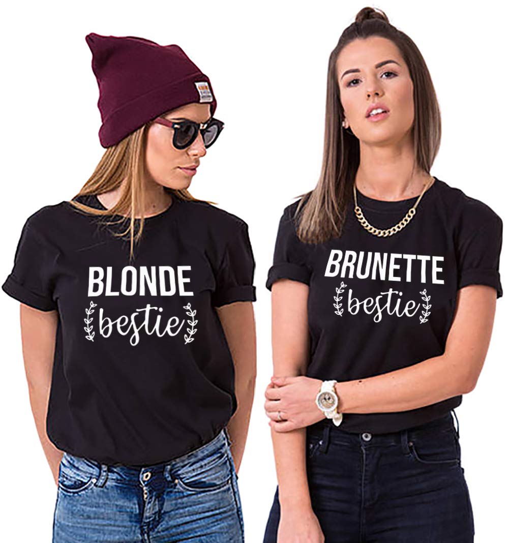 Best Friends Matching T-Shirts for Women - Blonde & Brunette BFF Shirts for Sisters - Short Sleeve Cotton Tops for Casual Wear & Gift Giving