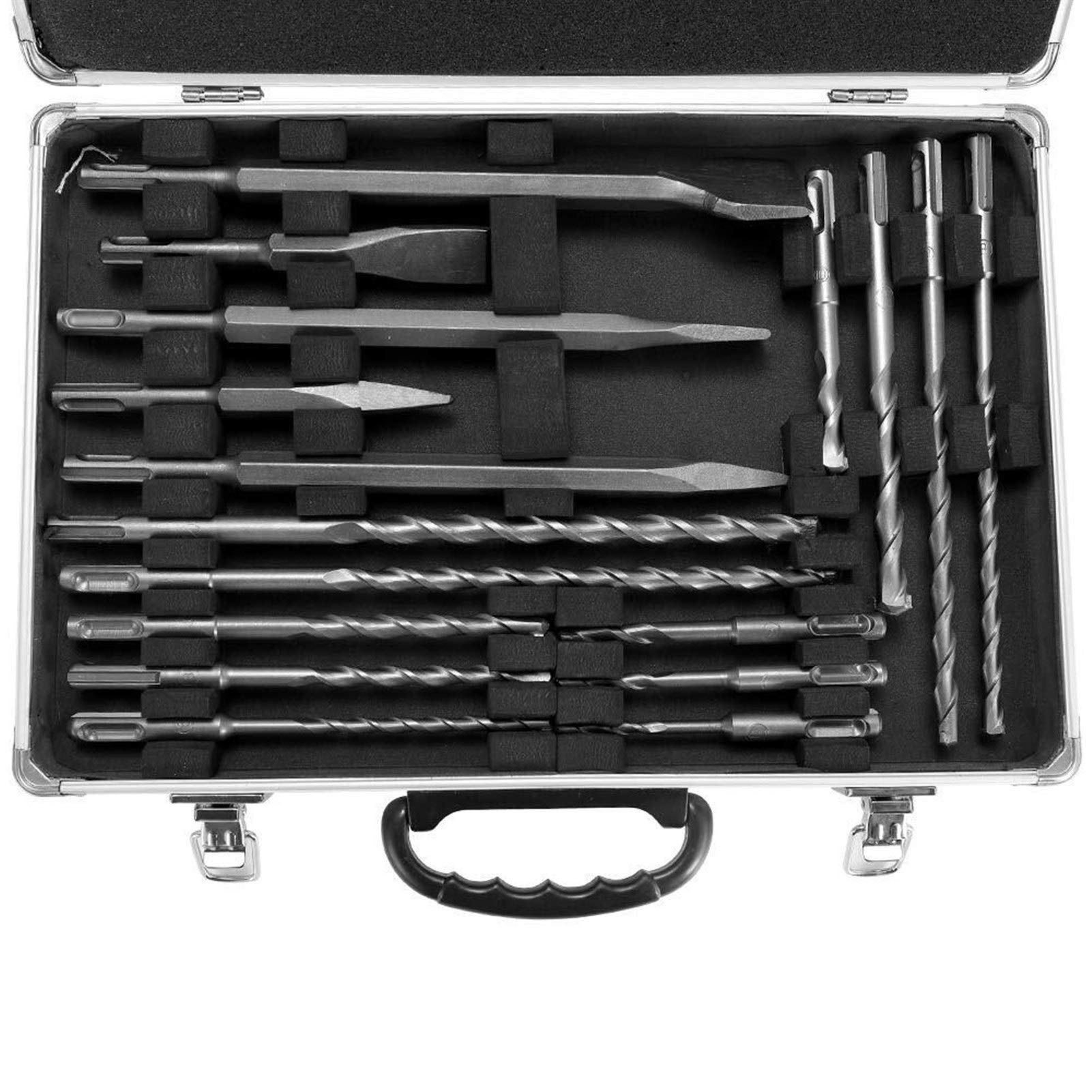 17pcs SDS Drill Bits and Chisels Set - Heavy Duty Rotary Hammer Drill Accessories for Concrete Drilling & Grooving | Durable Construction Tools with Aluminum Case | Perfect for DIY Projects, Home Renovation & Professional Construction Work