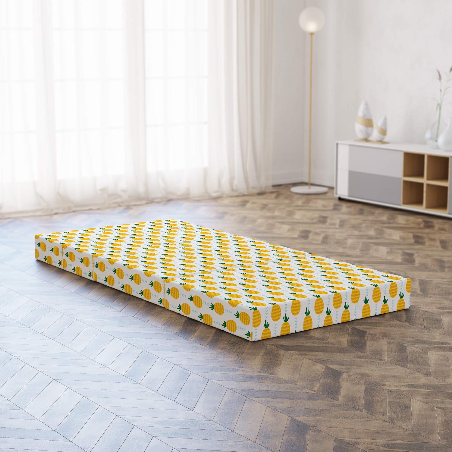 Ambesonne Pineapple Foldable Mattress - Modern Tropical Fruit Design, 74.8