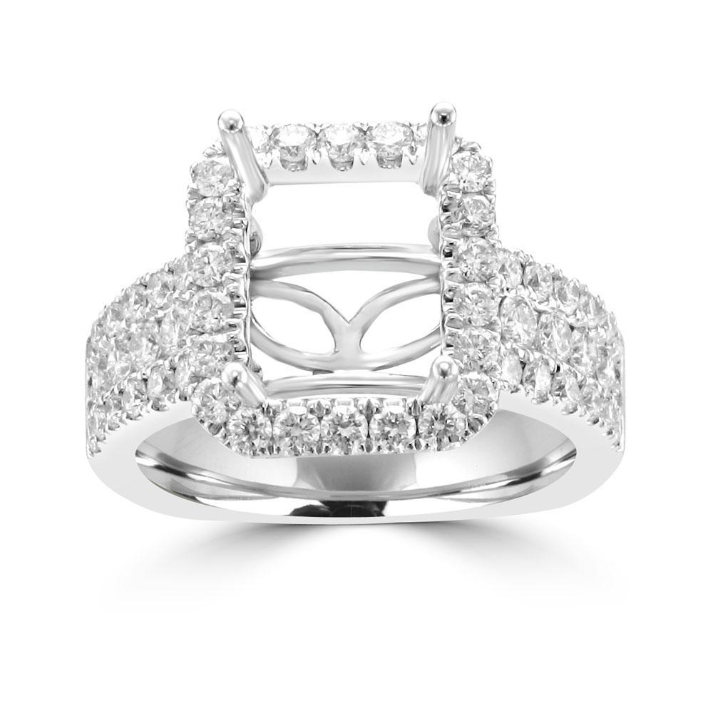 14KT 1.48 CTW Diamond Halo Engagement Ring Setting for 3 CT Emerald Cut Center Stone - Perfect for Wedding, Proposal & Anniversary Gifts
