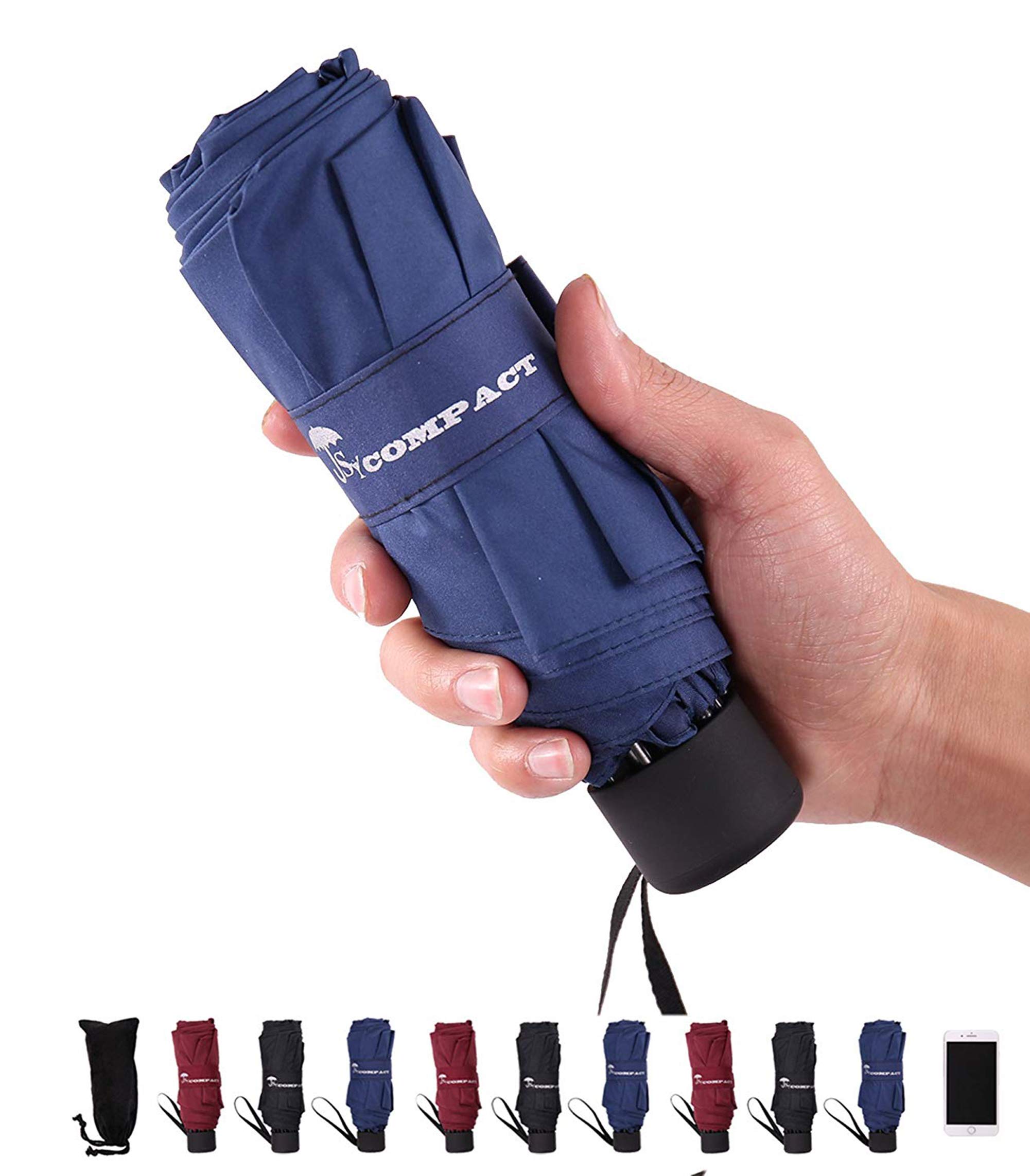 SY COMPACT Travel Umbrella - Lightweight Windproof Folding Umbrella for Men & Women, Portable Mini Compact Umbrella for Rain & Sun Protection - Perfect for Commuting, Travel, Hiking, and Outdoor Activities