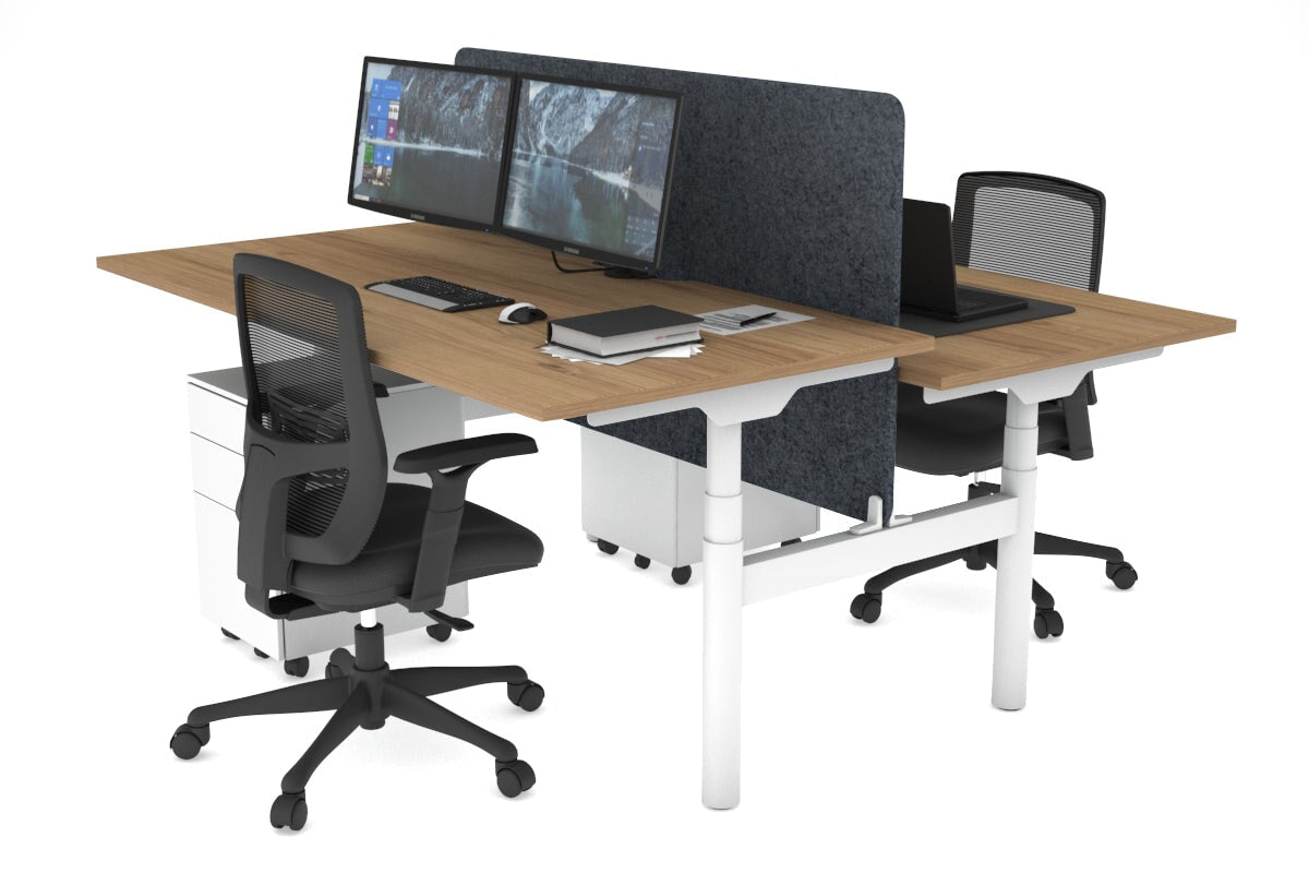 Flexi Premium Height Adjustable 2-Person H Bench Workstation - White Frame [1800L x 800W with Cable Management] - Ideal for Office, Home Workspace & Collaborative Environments