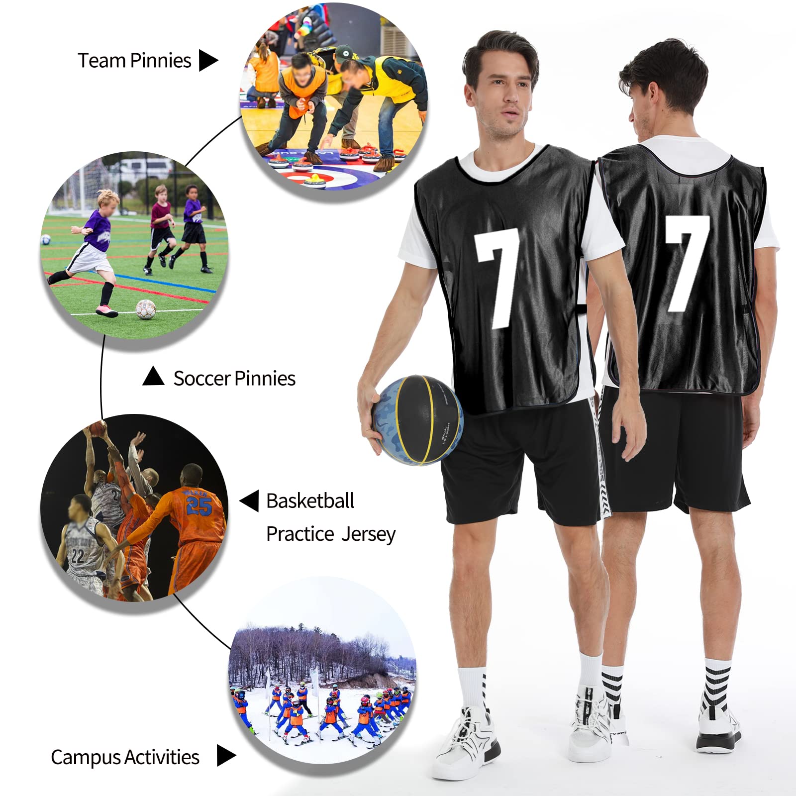 Scrimmage Training Vest 12 Pack - Reversible Soccer Pinnies for Adults & Youth with Numbers - Breathable Mesh Practice Bibs for Soccer, Basketball, Flag Football Team Sports - Perfect for Drills, Tournaments & School PE Classes