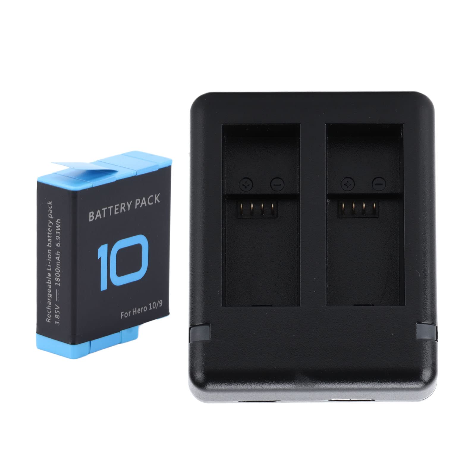 Dual Battery Charger for GoPro Hero 9/10 - Fast Rechargeable with Safety Circuit - Perfect for Action Cameras, Outdoor Adventures & Travel Photography