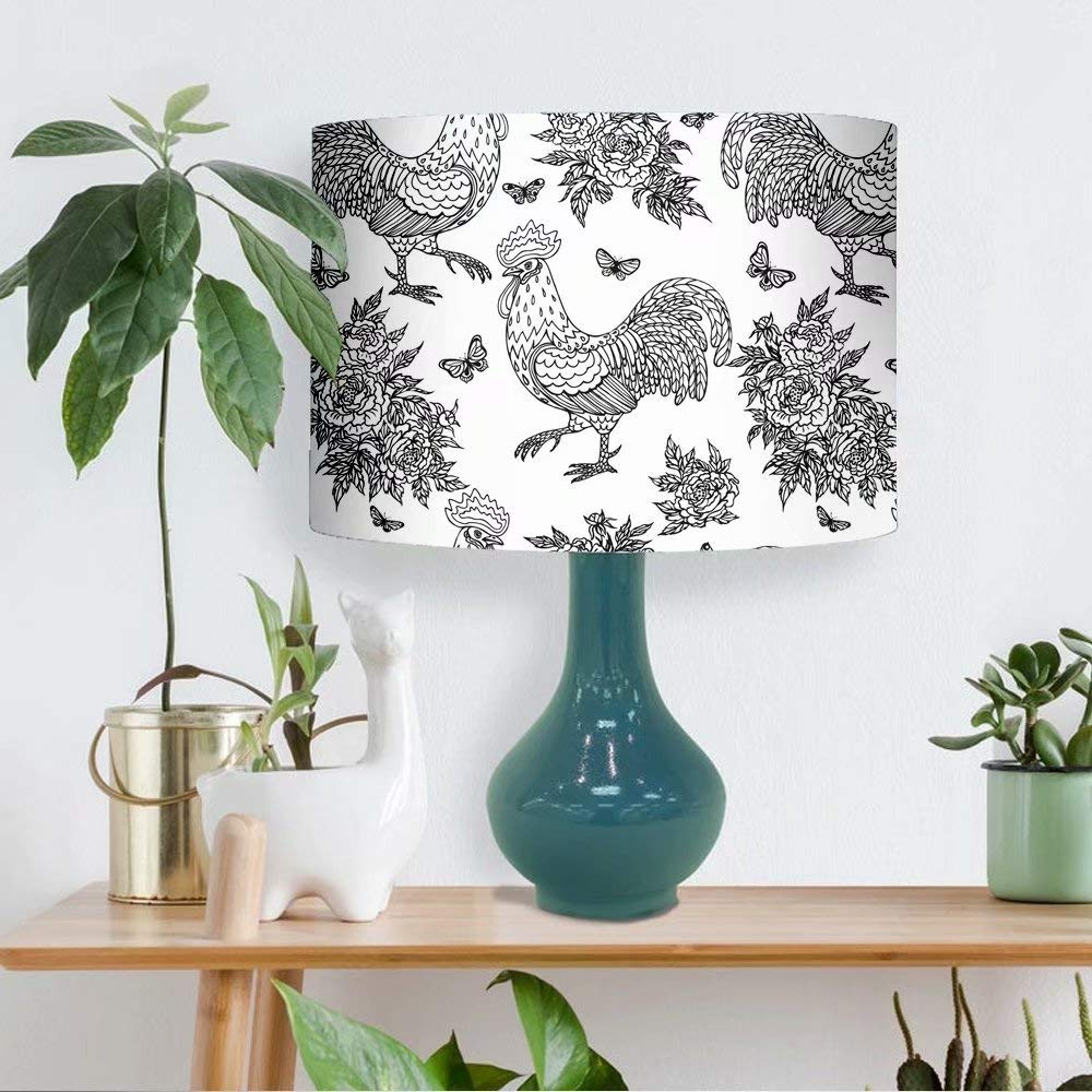 Vintage Rooster Pattern Cylinder Lampshade for Bedroom, Living Room & Office - 7.87