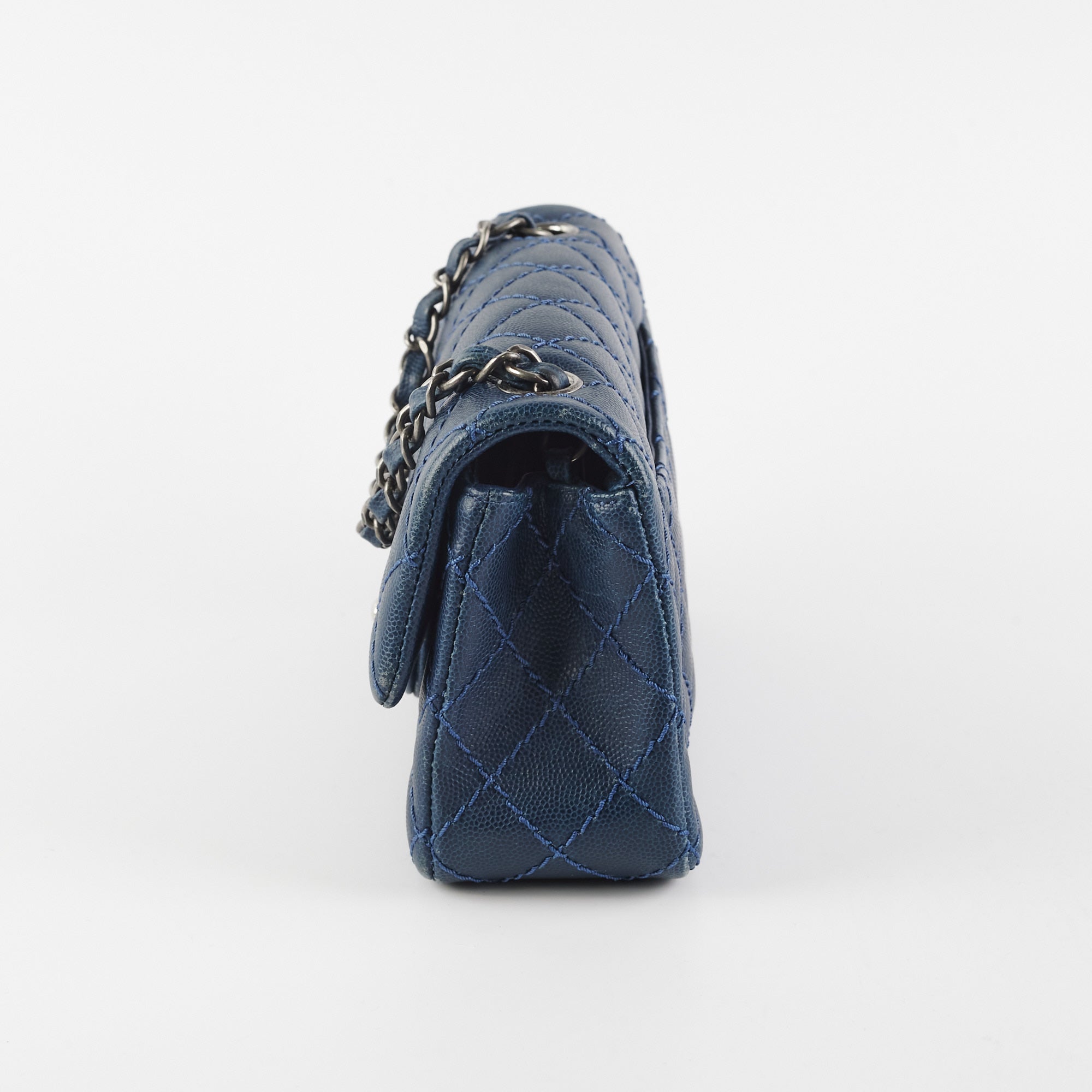 Chanel Mini Rectangular Flap Bag in Blue Caviar Leather - Perfect for Evening Out & Special Occasions