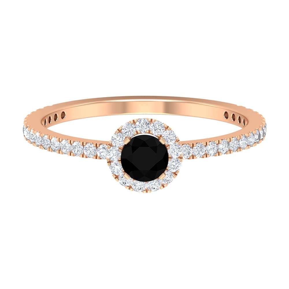 4mm Black Onyx Solitaire Ring with D-VSSI Moissanite Halo & Side Stones - AAAA Quality 14K Solid Gold Engagement Ring for Women - Perfect for Weddings, Anniversaries & Special Occasions