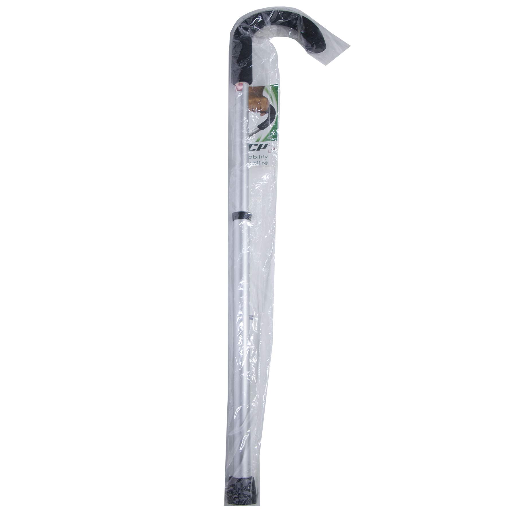 PCP Adjustable Lightweight Aluminum Cane with Foam Grip & Round Crook Handle, Silver (Medium Grip) - Ideal for Seniors and Mobility Support