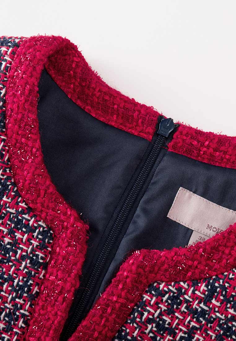 Elegant Red Tweed Embellished Button Dress for Women | Vintage-Inspired Party & Office Wear | Perfect for Cocktail Events, Weddings & Professional Occasions