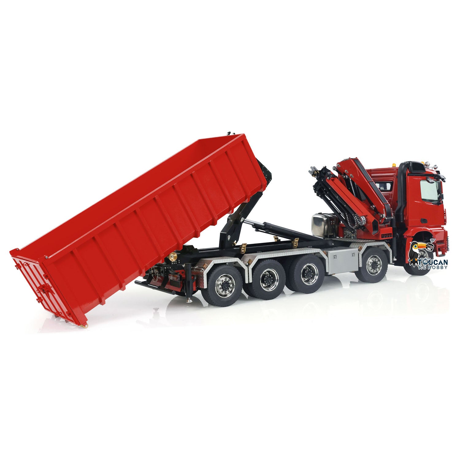 1/14 Scale 10x10 RC Hydraulic Crane Dump Truck - Remote Control Full Dumper Lorry with U-Shaped High Standard Bucket & Timber Flatbed - Perfect for Construction Site Play, Collecting, and RC Hobby Enthusiasts