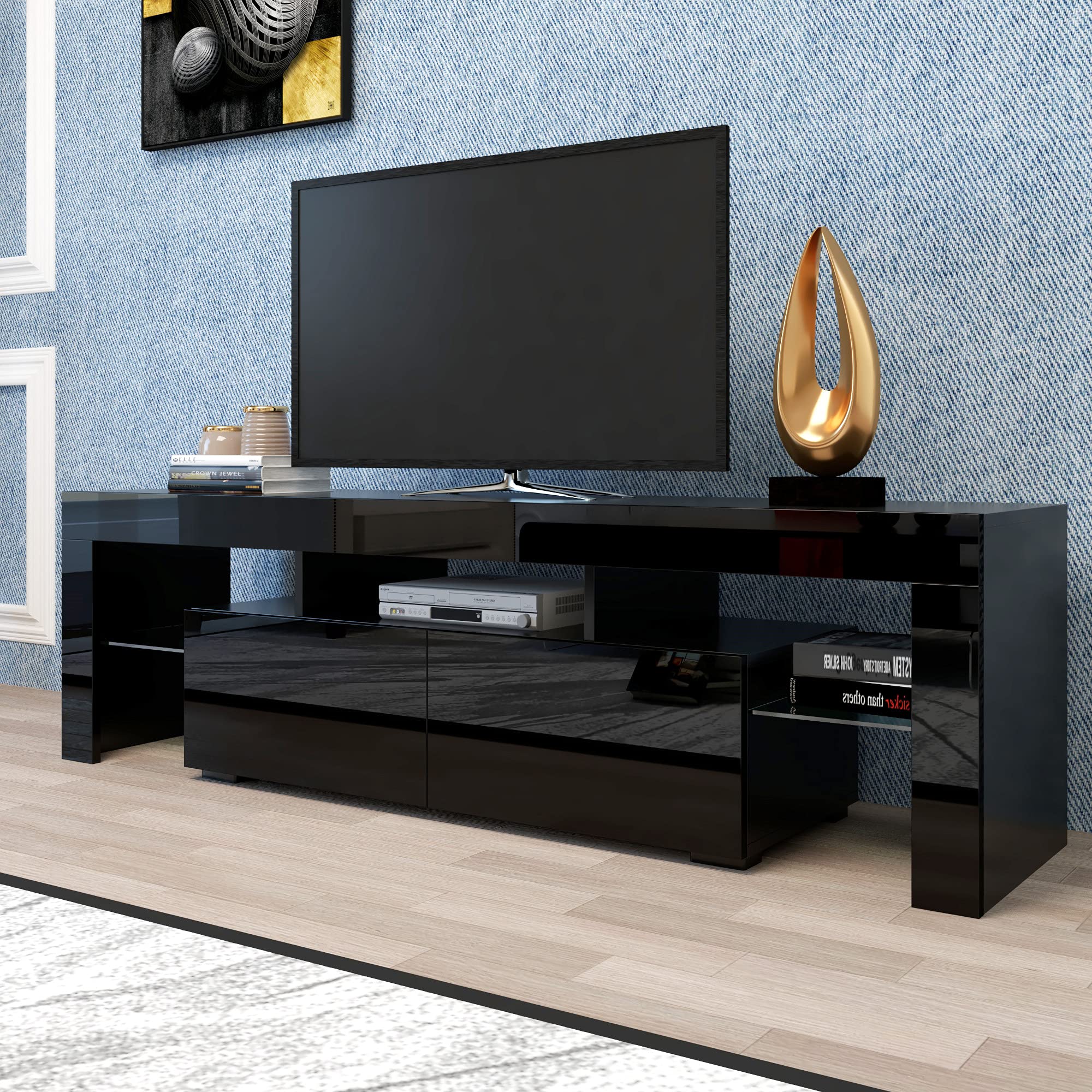 Modern Black TV Stand with 20-Color LED Lights & Storage - 70 Inch TV Stand with Drawers & Open Shelves for Bedroom - Holds Up to 66.15 lbs - Perfect for Living Room, Home Theater & Gaming Setup