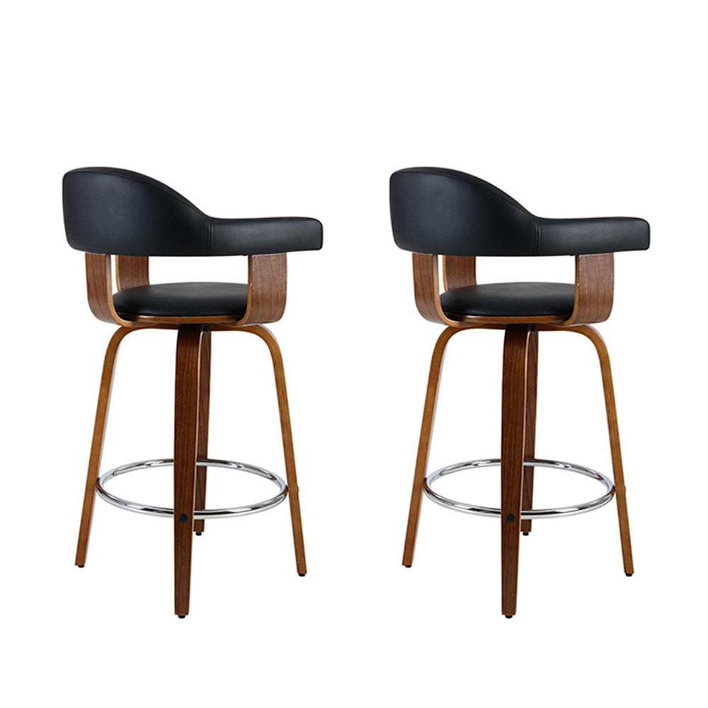 Premium Two Bar Stools with Genuine Leather Seat & Solid Wood Legs - Perfect for Kitchen Island, Home Bar, and Dining Room Decor