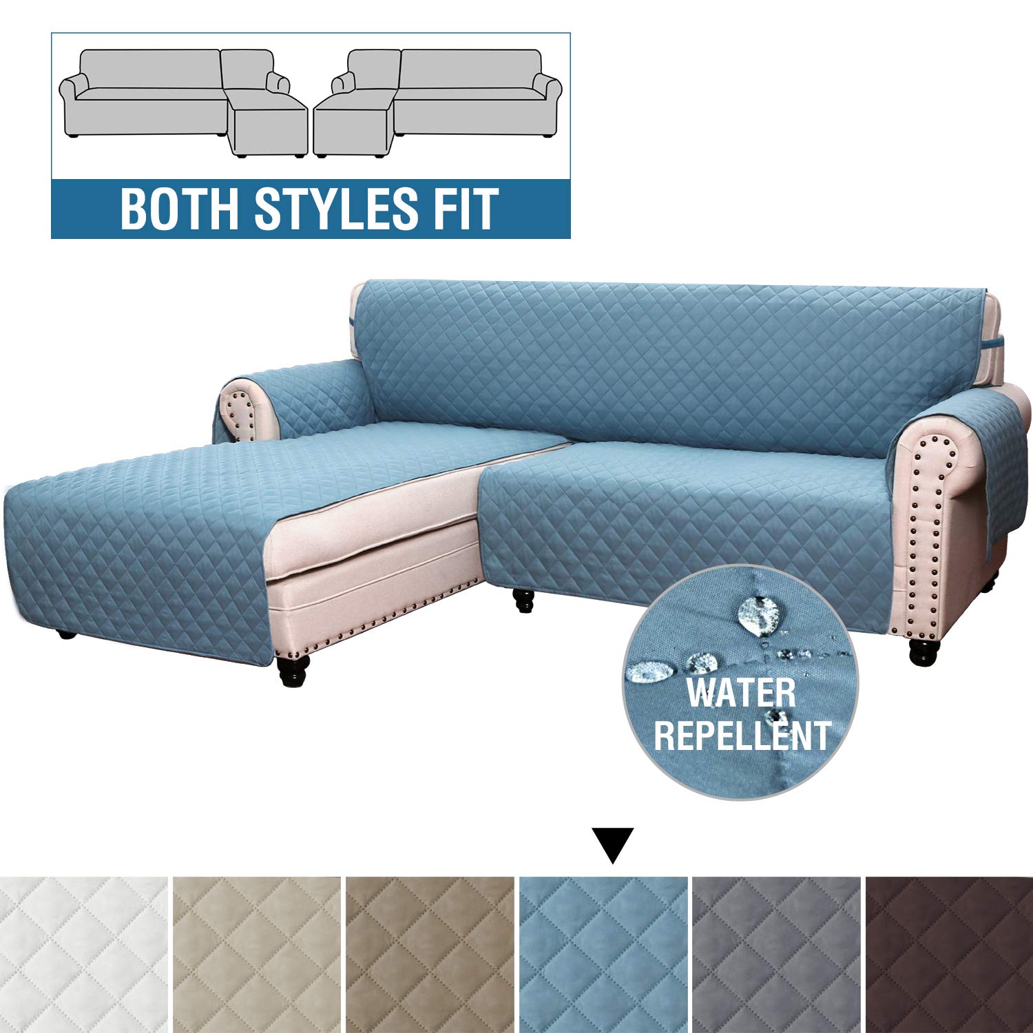 Waterproof Reversible L-Shaped Sofa Slipcover - Double-Sided Sectional Couch Cover with Chaise Lounge Protector for Pets & Kids (Blue, Large) | Perfect for Living Room, Family Room & Pet-Friendly Homes