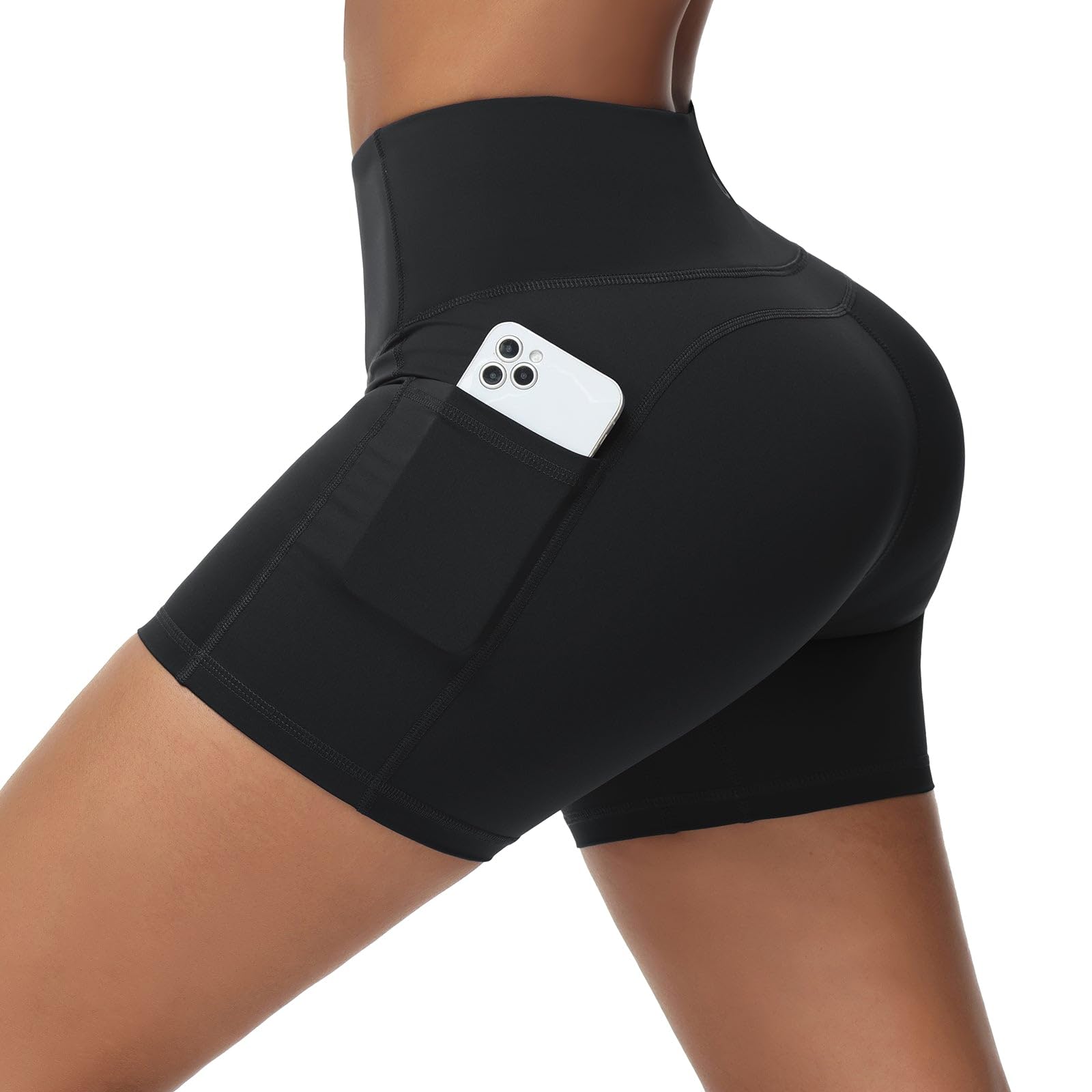 Baleaf Women's High Waist Workout Shorts - Light Compression Yoga Spandex Volleyball Biker Shorts with 3 Pockets for Running, Gym & Active Lifestyle