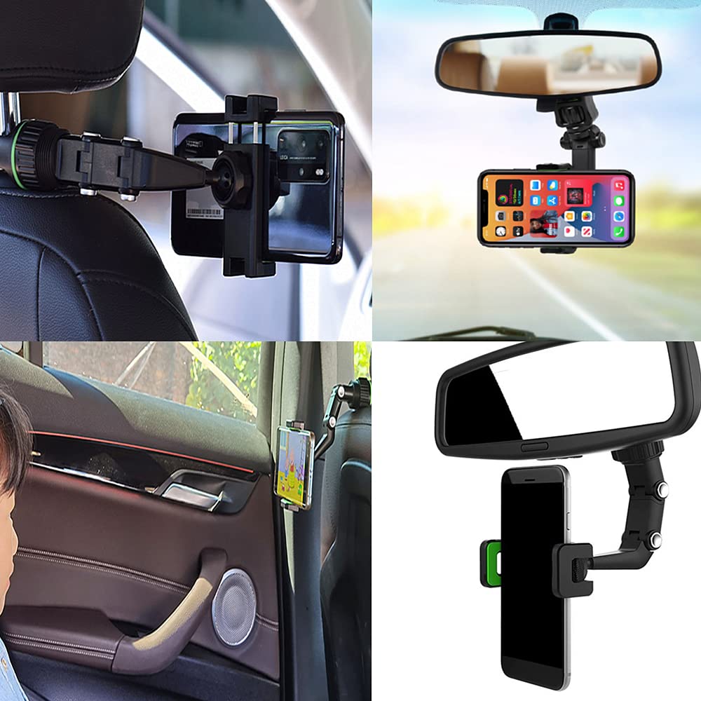 Universal 360° Adjustable Car Mount Phone Holder - 2 Pack Green Multifunctional Pop Rearview Mirror & Desk Stand for Smartphones & GPS - Perfect for Road Trips, Commuting & Hands-Free Navigation
