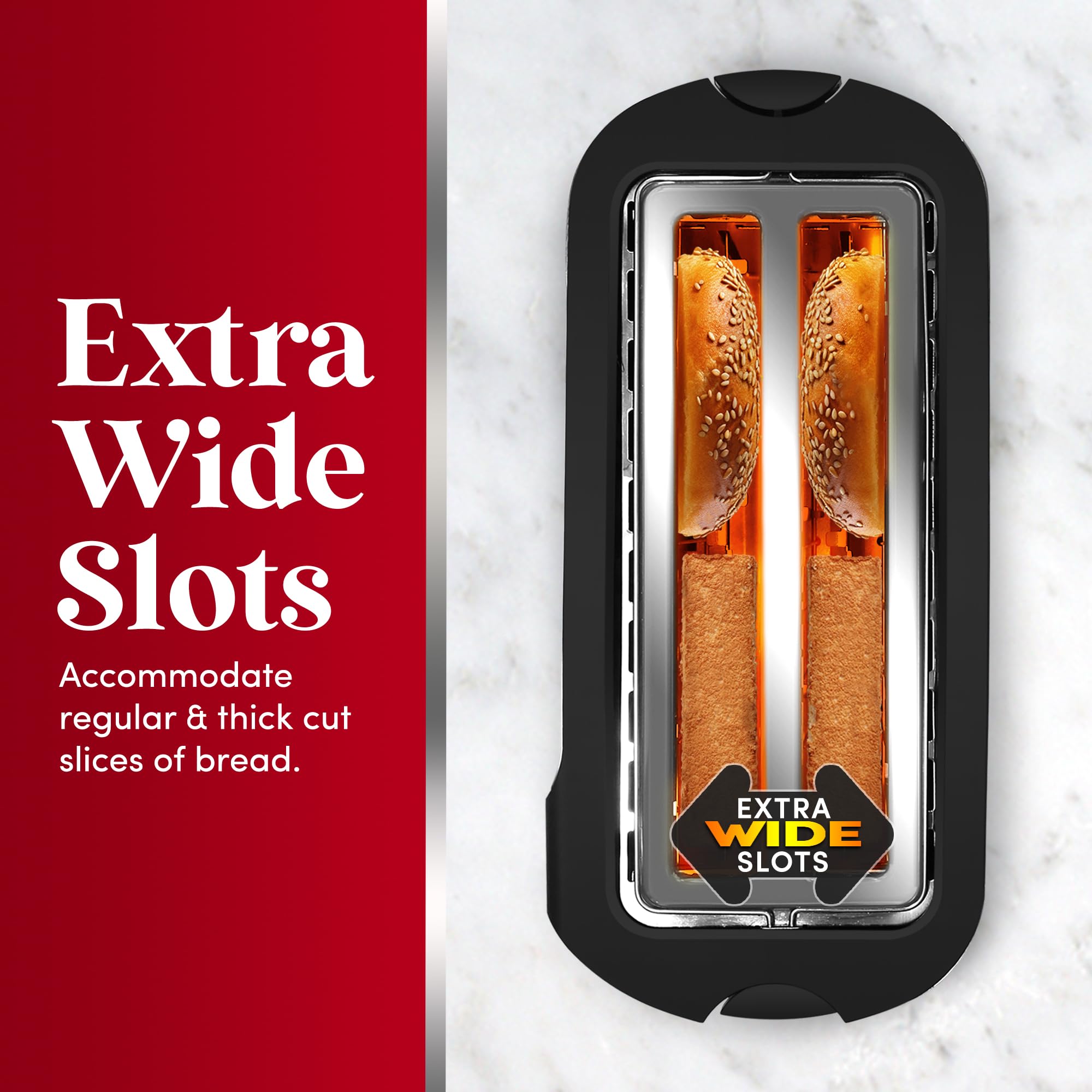 Elite Gourmet ECT-3100 4-Slice Toaster with Extra Wide Slots - 6 Toast Settings, Defrost, Reheat & Cancel Functions - Built-in Warming Rack for Bagels, Waffles & Bread - Stainless Steel & Black Design - Perfect for Breakfast, Brunch & Family Gatherings