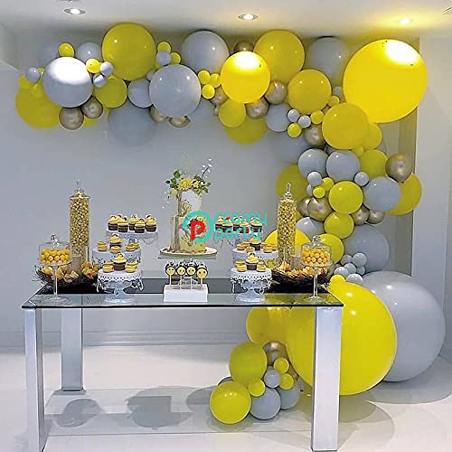128-Piece Gray & Yellow Balloon Garland Arch Kit - Macaron Gray, Chrome Gold & Yellow Balloons for Party Decor, Baby Shower, Birthday, Bridal Shower & Wedding Backdrop Decorations