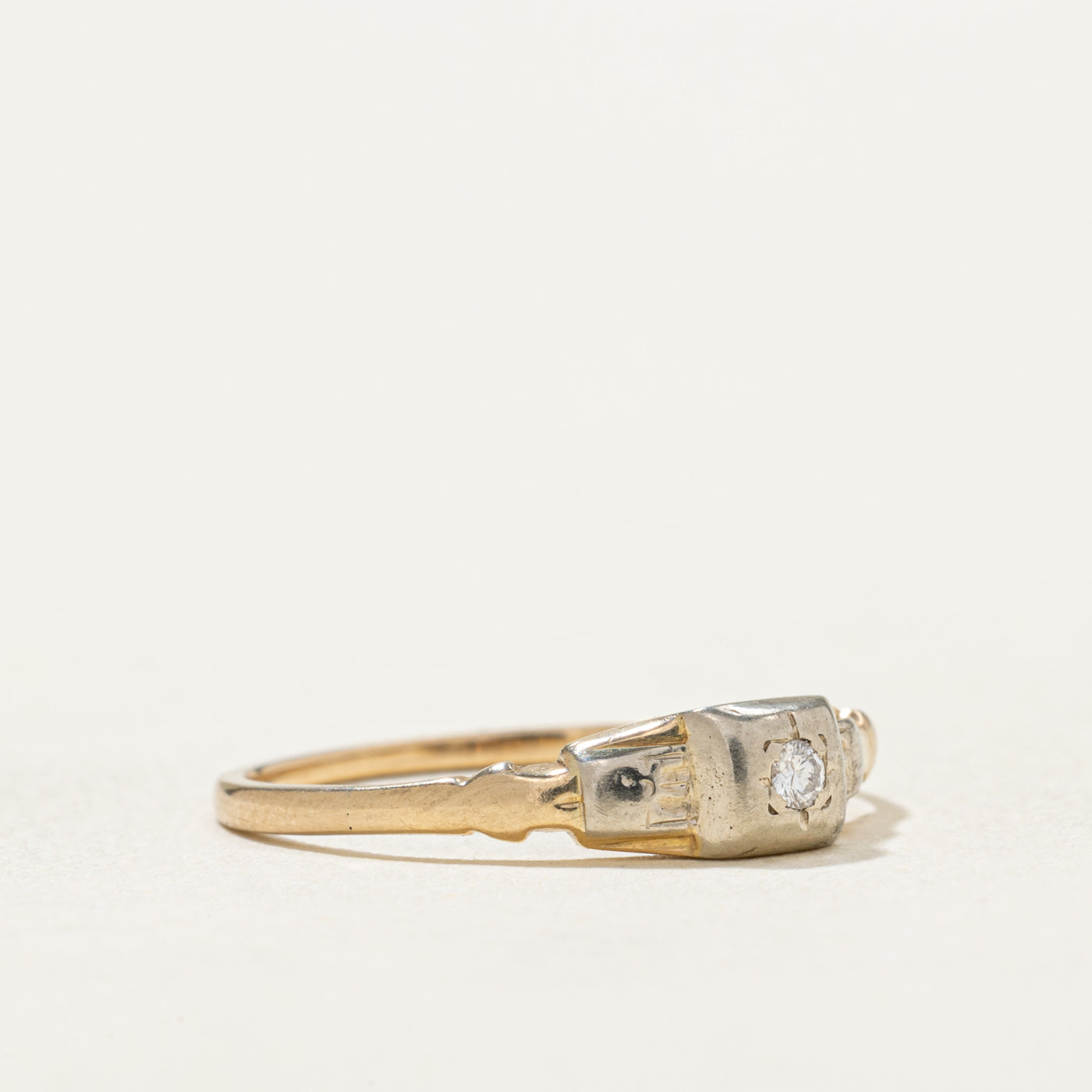 14K Two Tone Gold Diamond Petite Ring - 0.03ct Dainty Wedding Band for Women - Size 6.75 - Perfect for Engagement, Anniversary & Everyday Wear