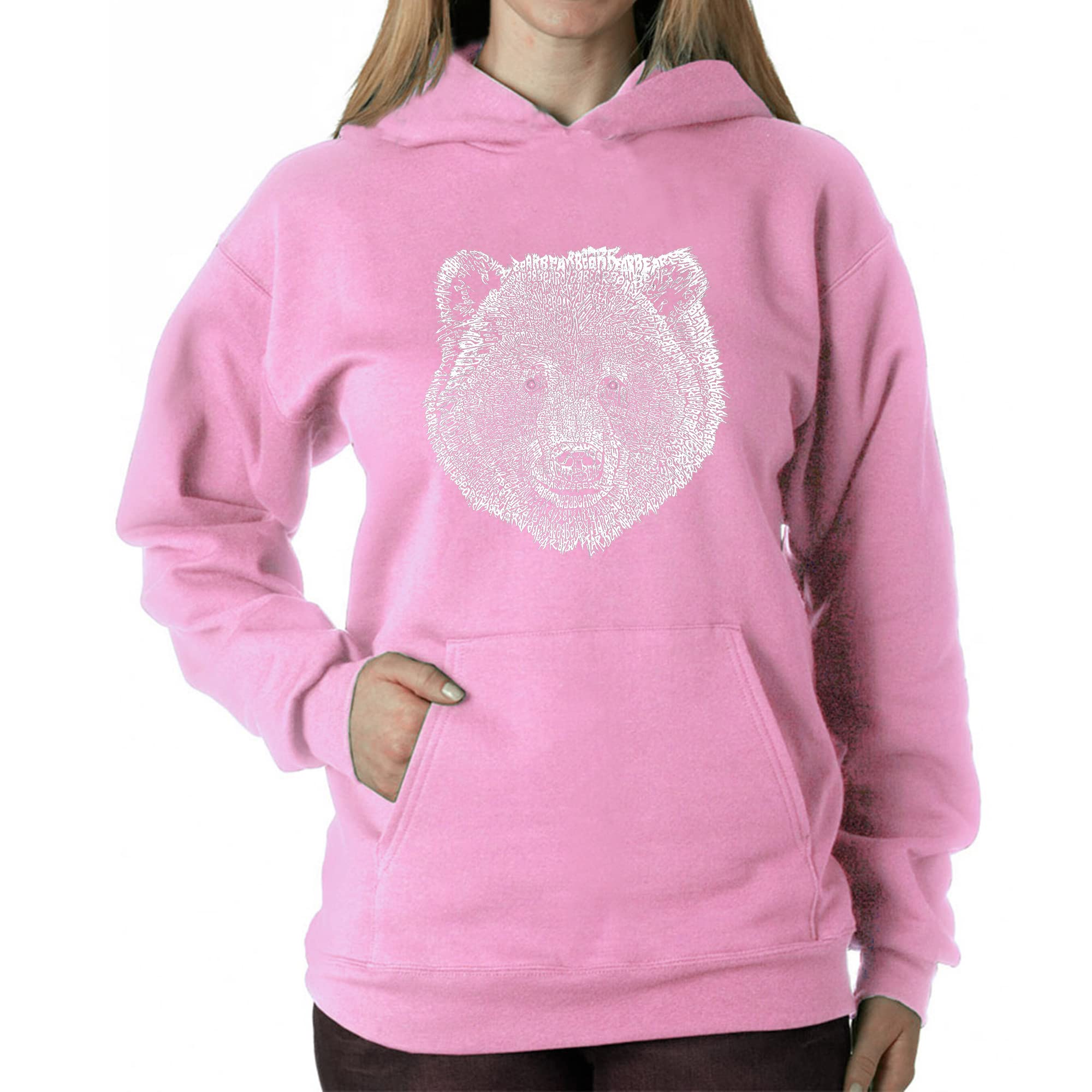 LA POP ART Women's Word Art Hooded Sweatshirt - Bear Face Design | Cozy Pullover Hoodie for Casual Wear & Street Style Fashion