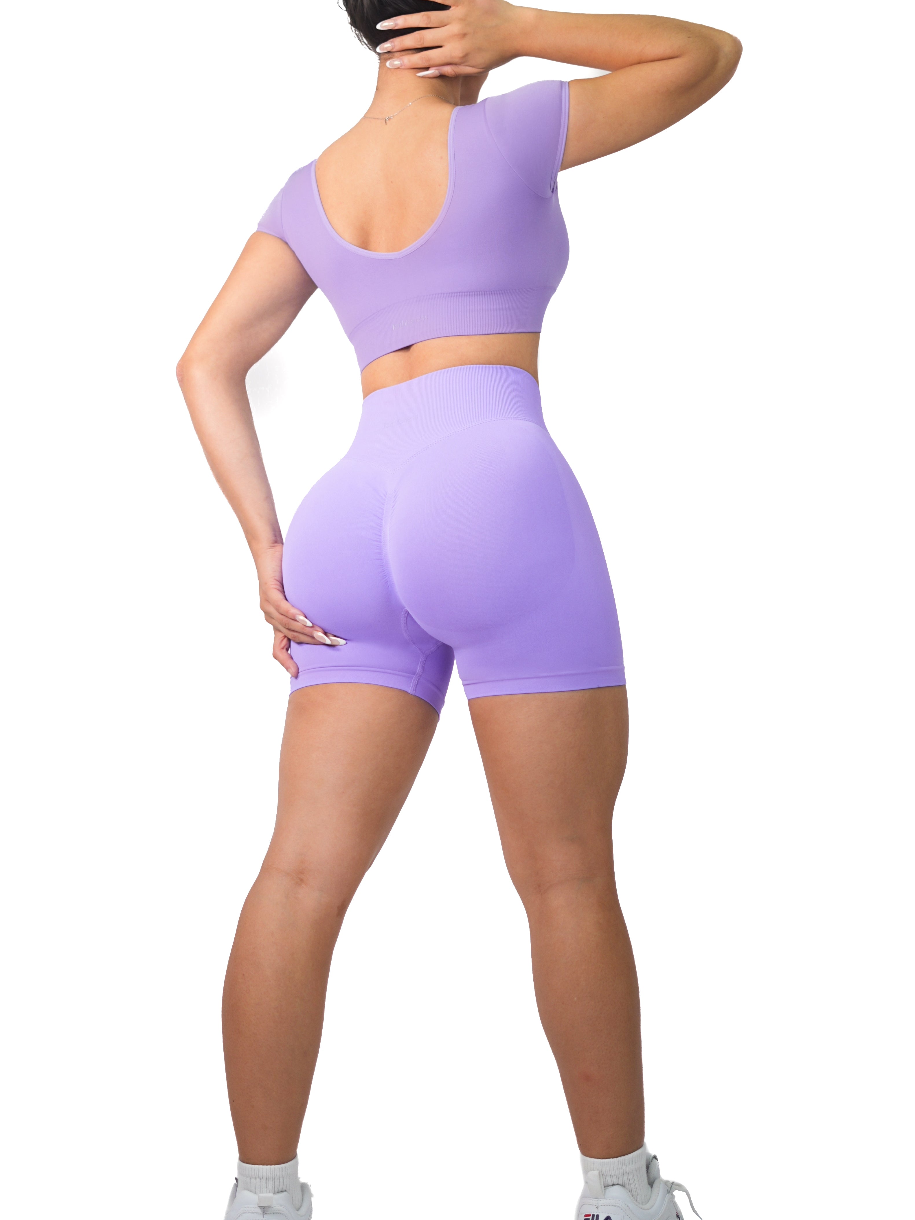 Seamless Booty Shorts for Women - High Waist Yoga Shorts (Lilac) | Workout, Running, Gym & Lounge Wear