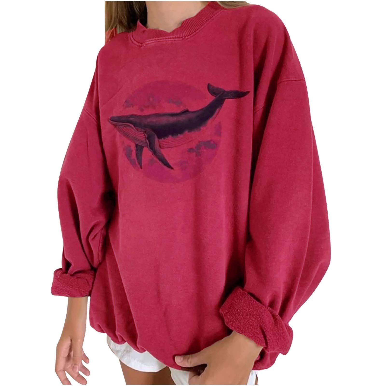 Women's Summer Casual Printed Long Sleeve Blouse - Flowy Fish Tail Pullover Sweatshirt Top for Everyday Wear, Office & Outings