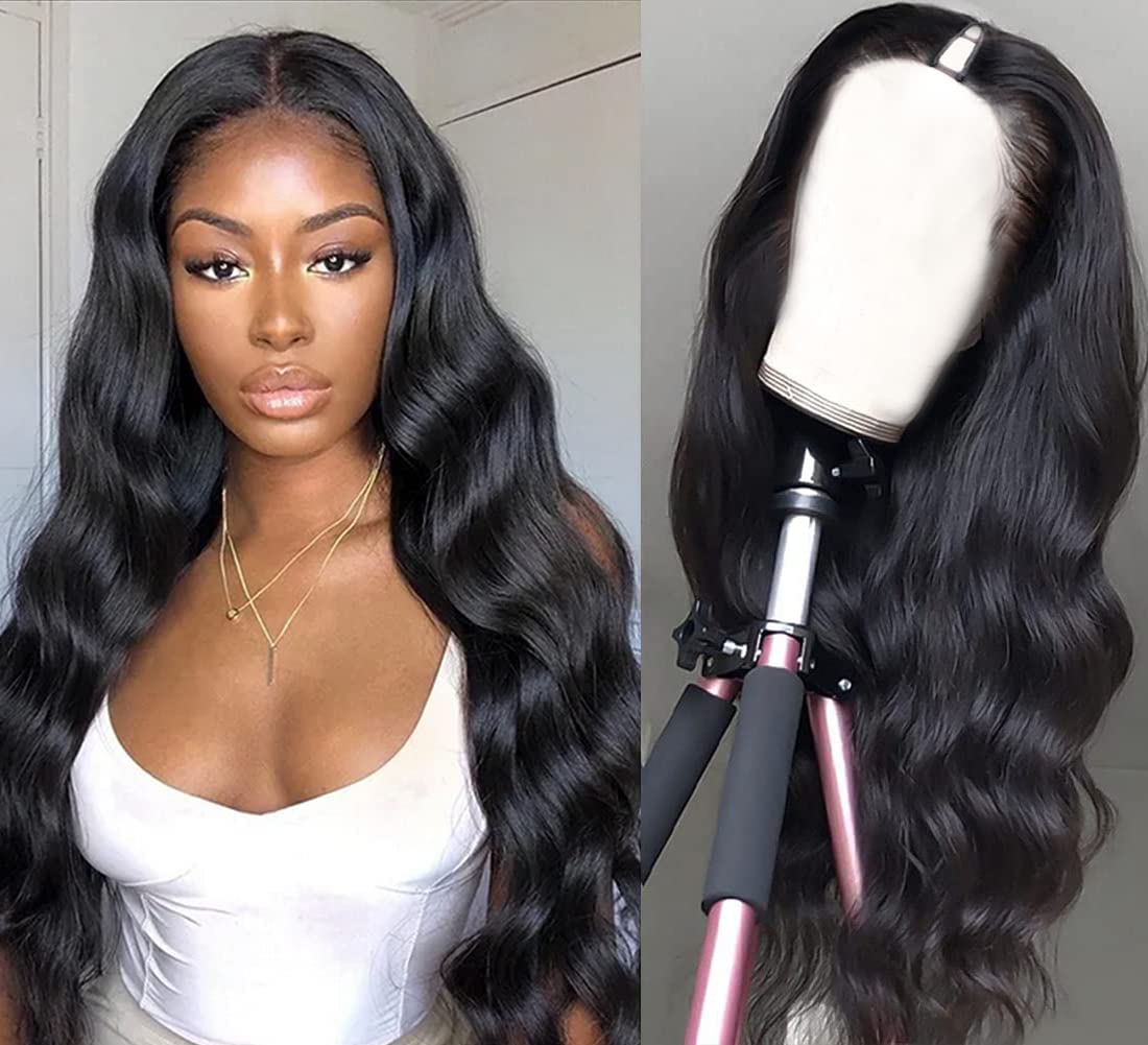U Part Human Hair Wig - Body Wave Glueless Clip-In Wig for Black Women | 180% Density 26 Inch Natural Human Hair | Beginner Friendly Middle Part | Perfect for Daily Wear, Parties & Special Occasions