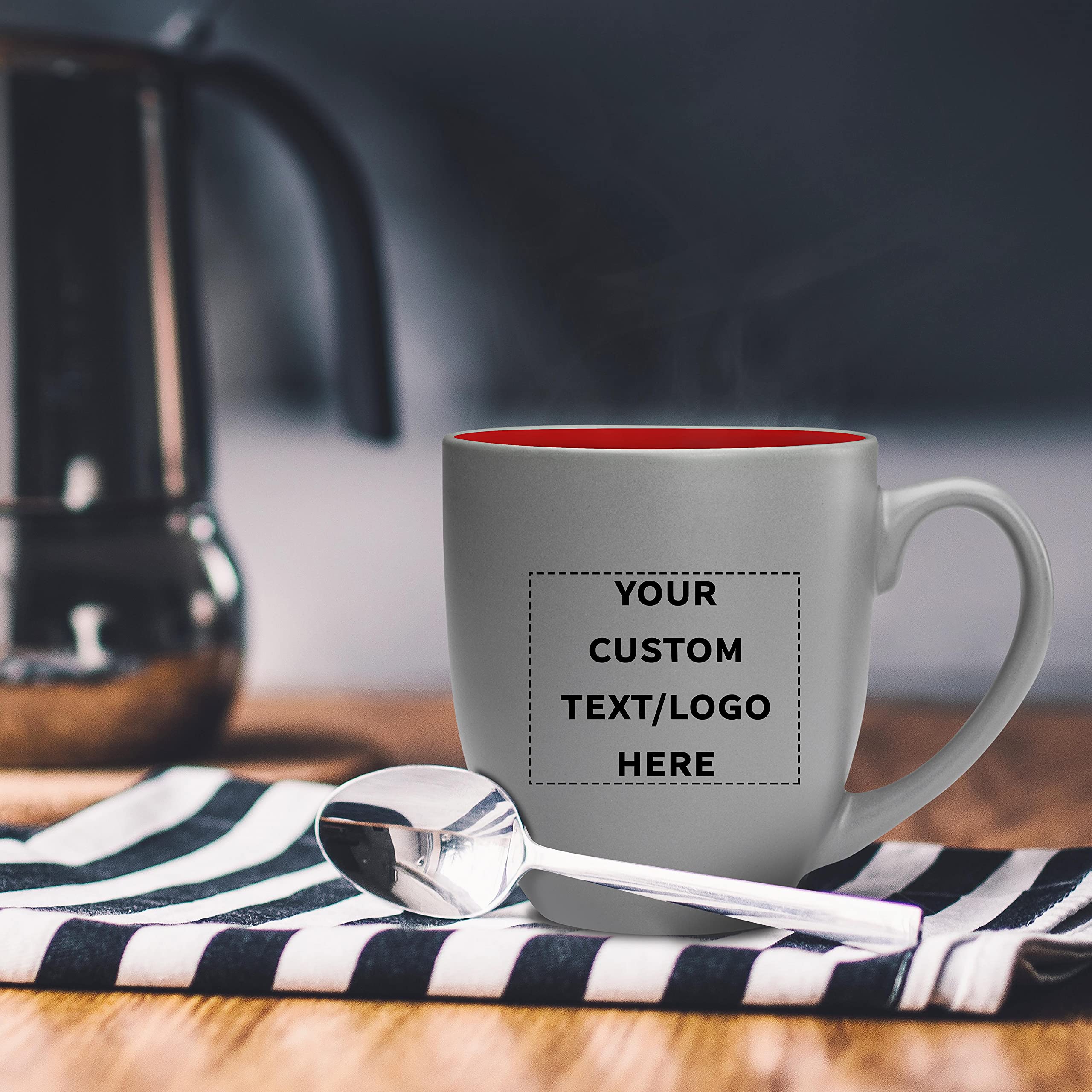 Custom 16oz Two-Tone Coffee Mugs Set of 50 - Personalized Bulk Pop Out Bistro Mugs for Coffee, Hot Cocoa & Beverages - Red - Perfect for Restaurants, Cafes & Corporate Gifts