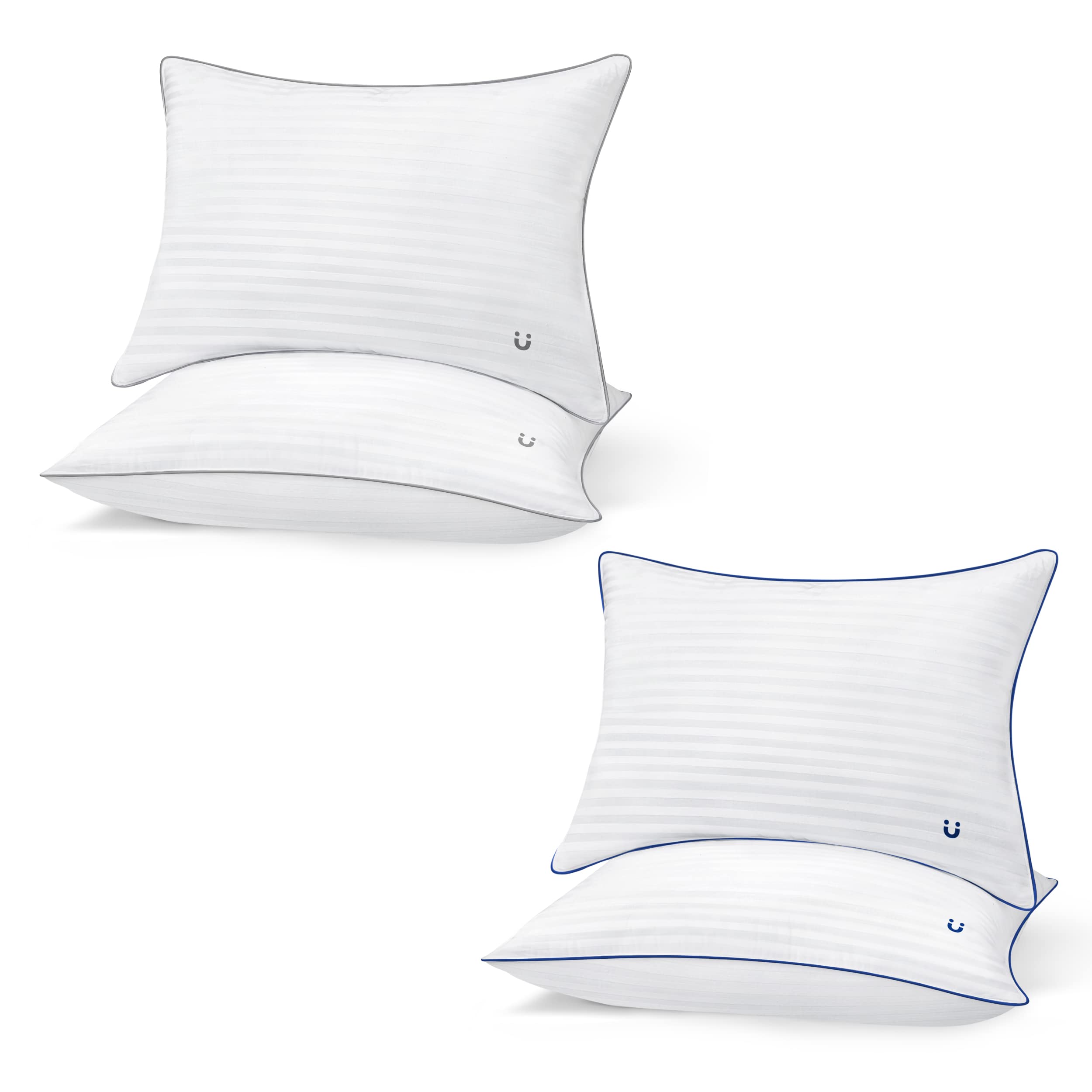 Bedsure 4-Pack Pillow Set - 2 King Size Grey Pillows & 2 Queen Size Blue Pillows - Premium Hotel Quality Pillows for Back, Stomach and Side Sleepers - Perfect for Bedroom, Guest Room and Travel Use