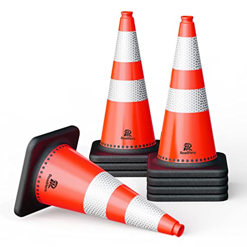 RoadHero 28 Inch Traffic Safety Cones (8 Pack) - Heavy Duty PVC Orange Cones with Reflective Collars & Weighted Black Base for Parking Lots, Road Work, Construction Zones | Perfect for Traffic Control, School Zones, Sports Events & Emergency Situations