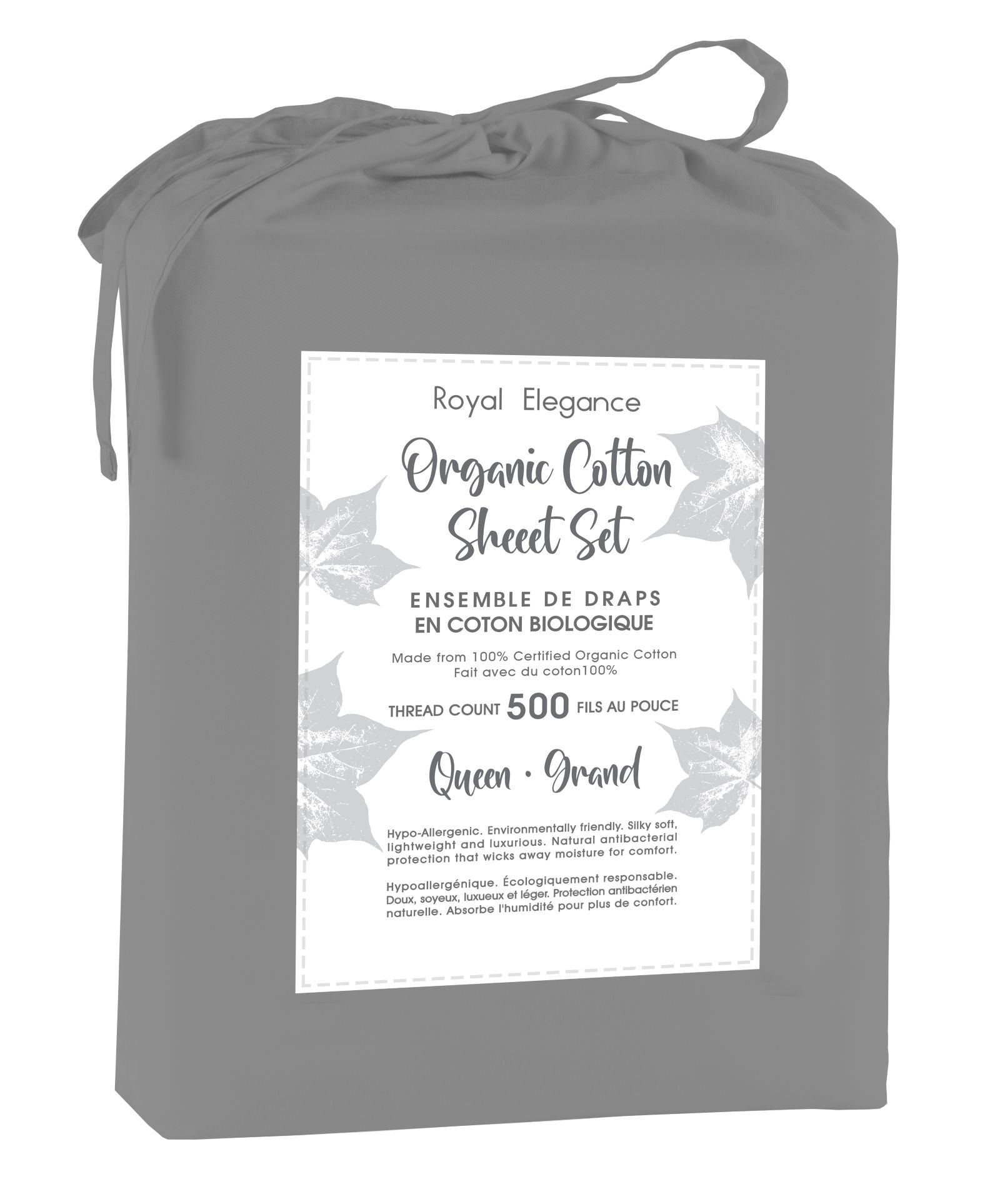 100% Organic Cotton King Sheet Set - 500 Thread Count, Charcoal Gray | Ultra Soft & Breathable Bedding for Luxury Comfort | Perfect for Master Bedroom, Guest Room & Hotel Use