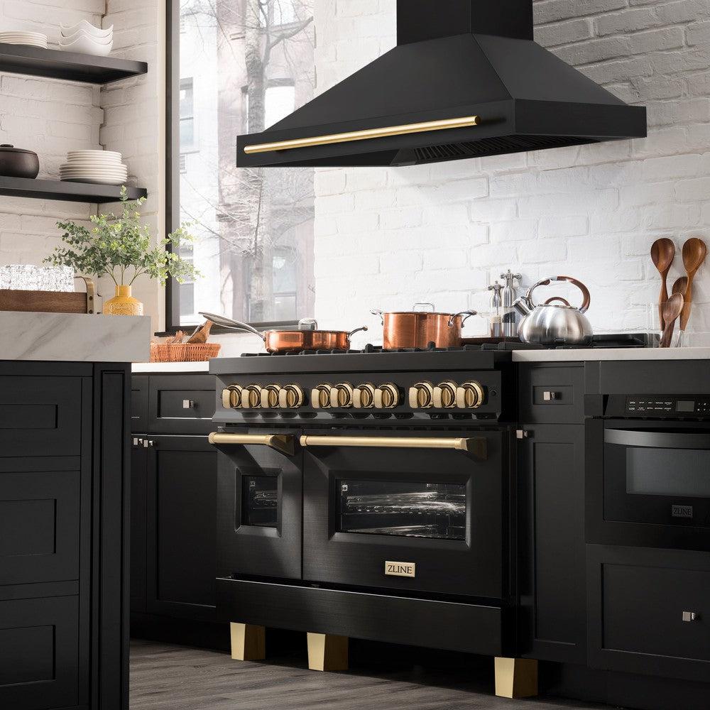 ZLINE Autograph Edition 48 Inch Black Stainless Steel Range Hood with Handle (BS655Z 48) - Professional Kitchen Ventilation for Modern Homes & Restaurants