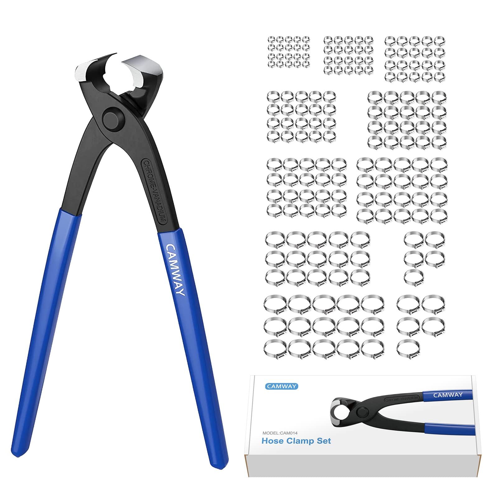 CAMWAY 180pcs Stainless Steel Hose Clamps & Crimper Tool (5.8-21mm) - TUV Certified for Automotive & Plumbing
