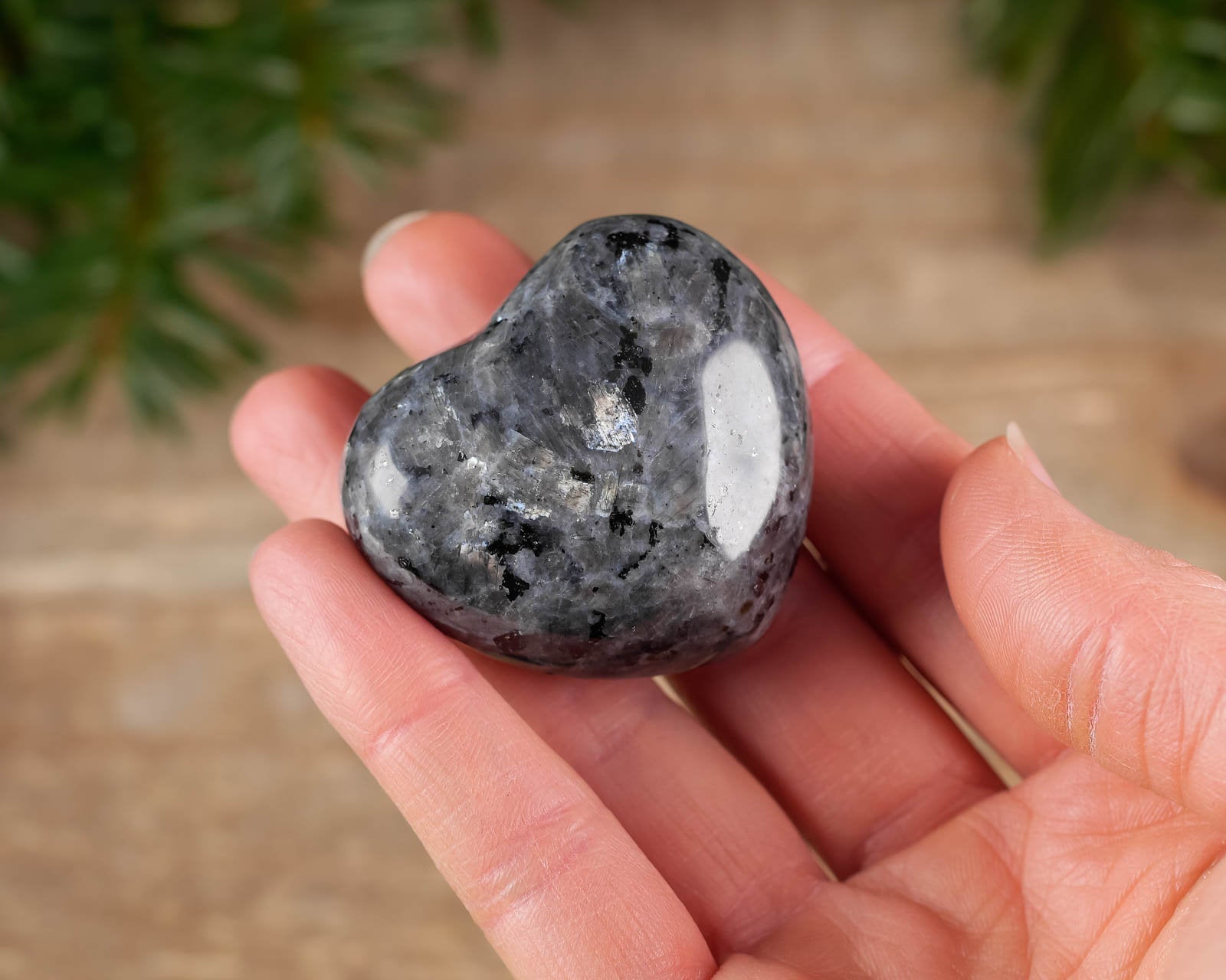 LARVIKITE Crystal Heart - Natural Healing Stone for Self Care, Mom Gift, Home Decor, Meditation & Positive Energy | Perfect for Yoga, Reiki, Office Desk & Spiritual Healing