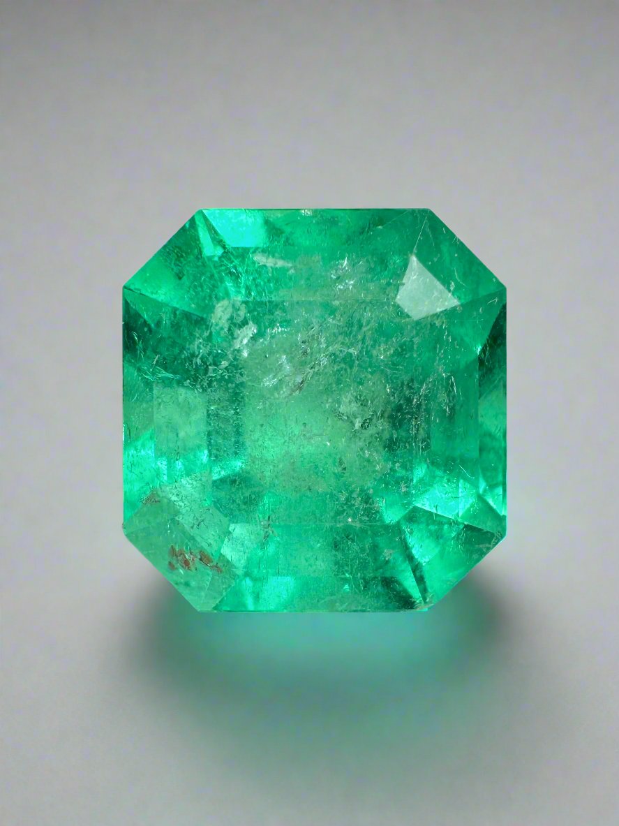 9.79 Carat 13x12mm Medium Green Natural Loose Colombian Emerald - Asscher Cut Gemstone for Jewelry Making, Engagement Rings & Luxury Gifts