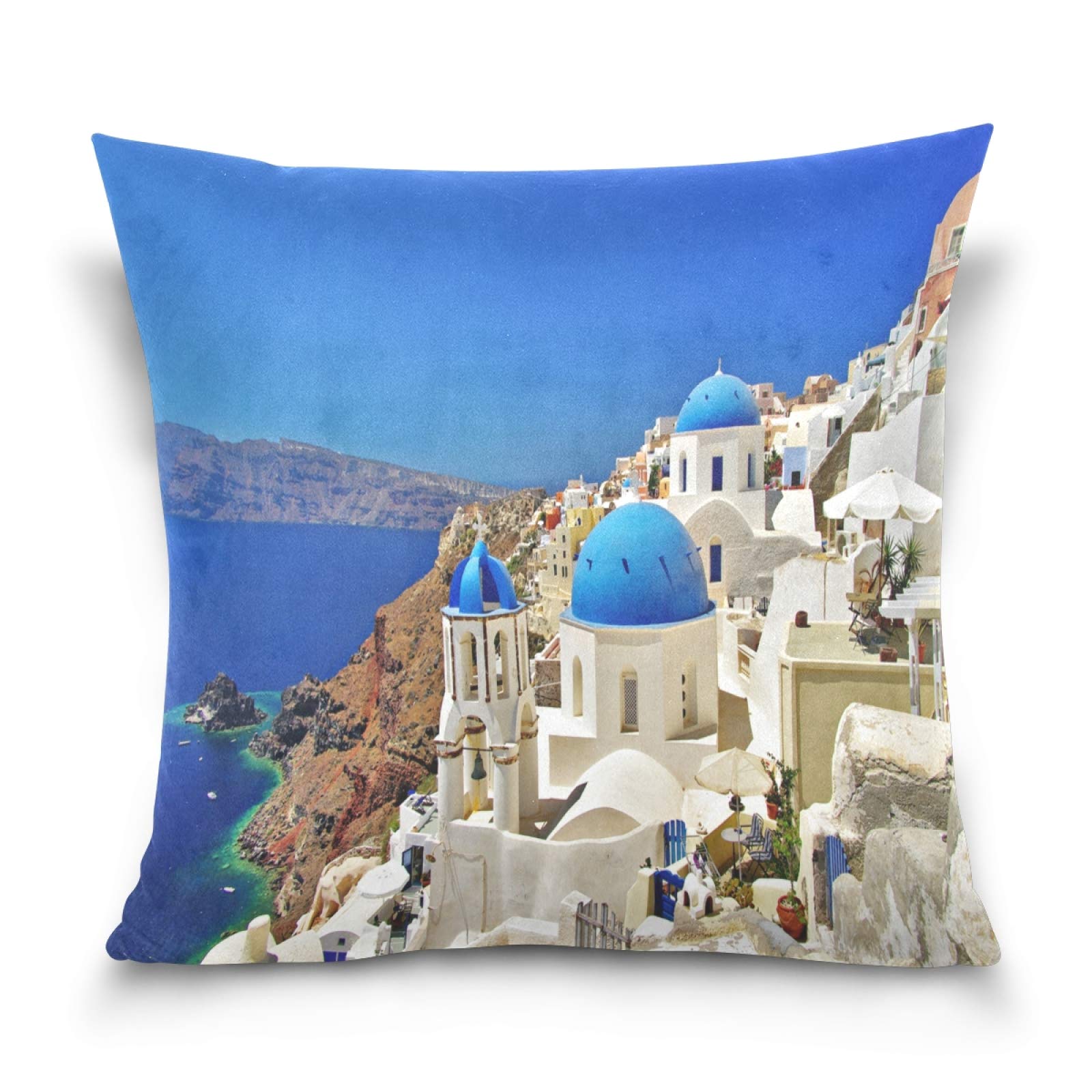 Blueangle Santorini Pillow Covers 16x16 Inch - Square Decorative Throw Pillow Cases for Sofa, Couch & Home Decor - Farmhouse Style Accent Pillows for Living Room, Bedroom & Outdoor Use