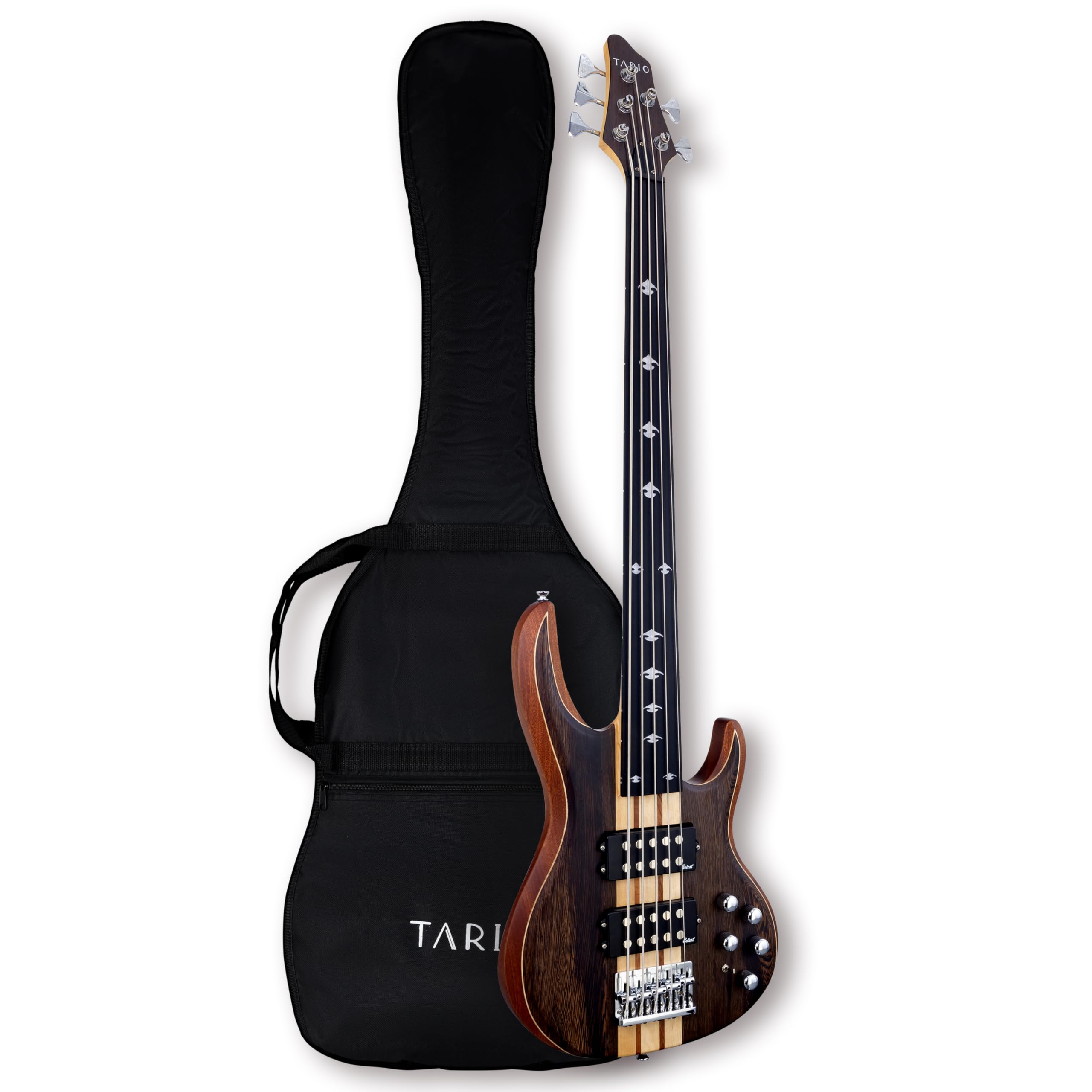 TARIO Fretless 5-String Electric Bass Guitar - Premium Millettia Laurentii Top, Okoume Body & Composite Ebony Fingerboard | Professional Jazz, Blues & Studio Recording Instrument