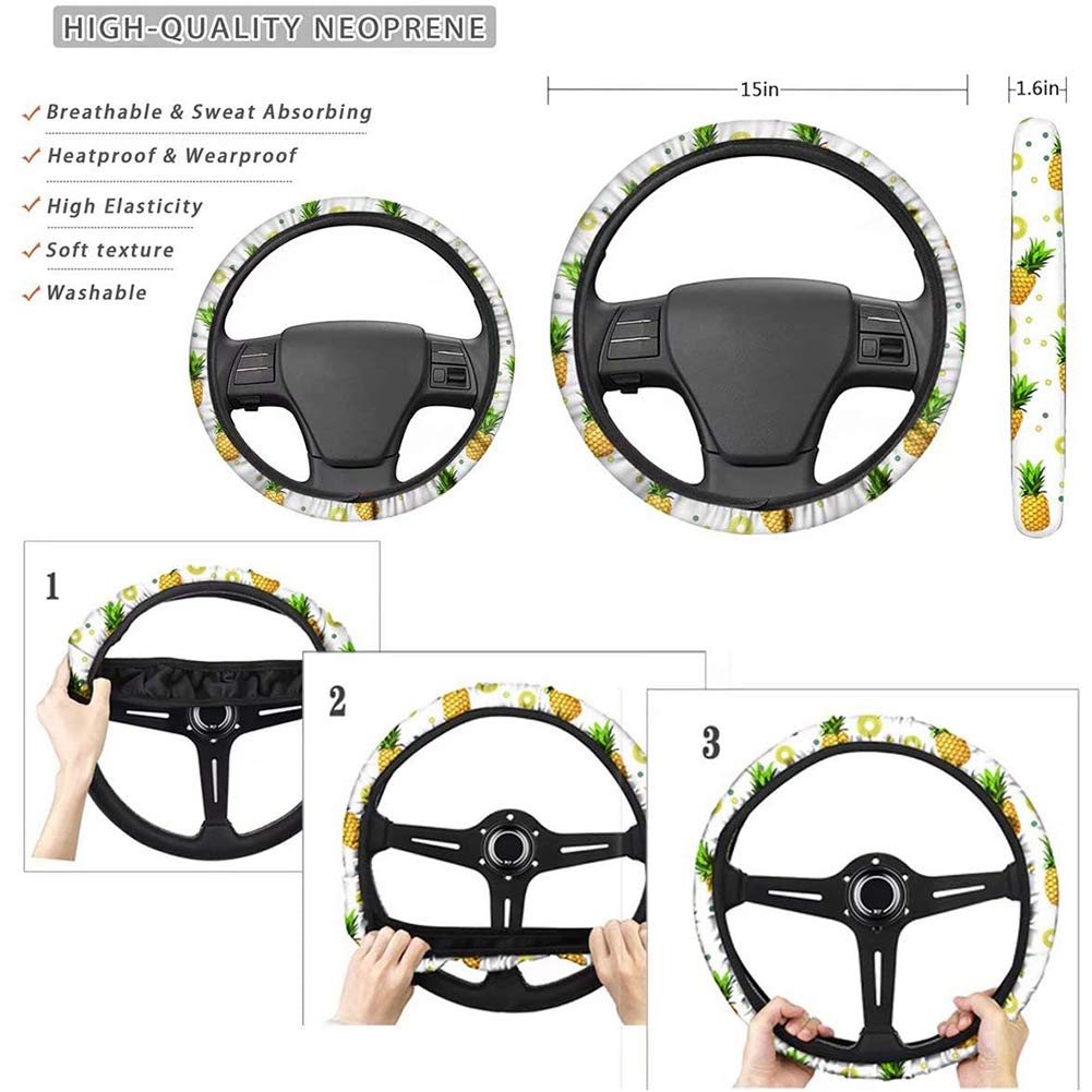 KEIAHUAN Brown Cow Pattern Car Seat Cover Set with Headrest Covers, Steering Wheel Cover, Coasters, Handbrake & Gear Shift Knob Covers for Car, SUV, Van, Truck - Perfect for Road Trips & Daily Commutes