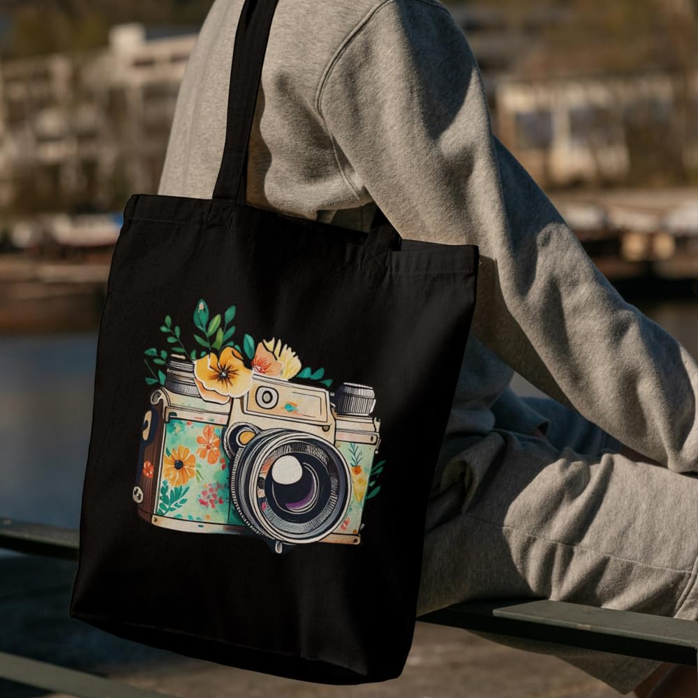 Organic Cotton Canvas Printed Women's Tote Bag - White/Black Vertical Design | 300 GSM Heavy Duty Fabric | Eco-Friendly Reusable Shopping & Grocery Bag | Perfect for Work, Beach, Travel & Daily Use
