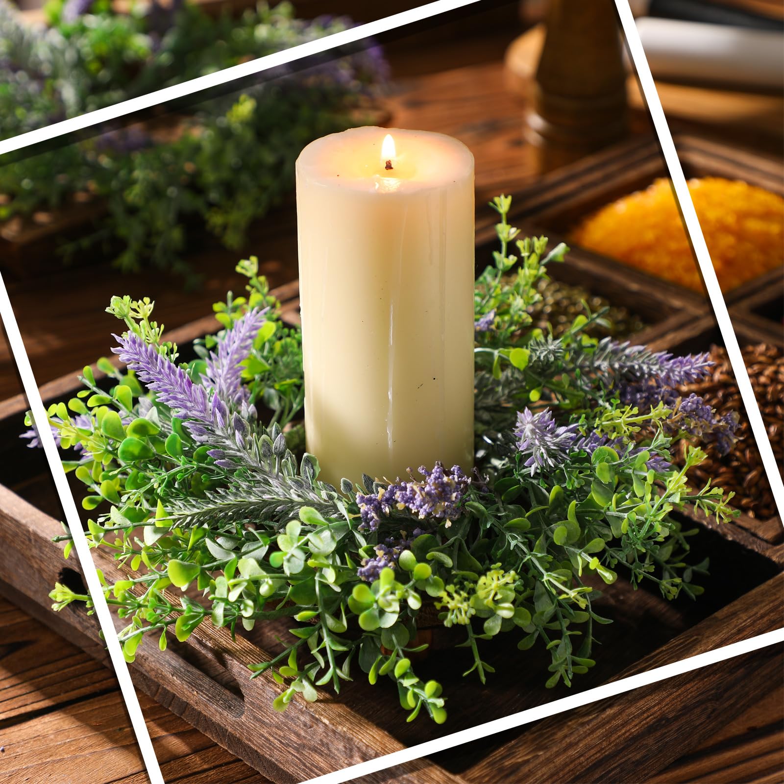 Jexine 8-Piece Lavender Candle Rings Set - Artificial Floral Pillar Candle Wreaths for Valentine's Day, Weddings & Seasonal Home Decor | Perfect for Front Door Decor, Party Centerpieces & Tabletop Displays