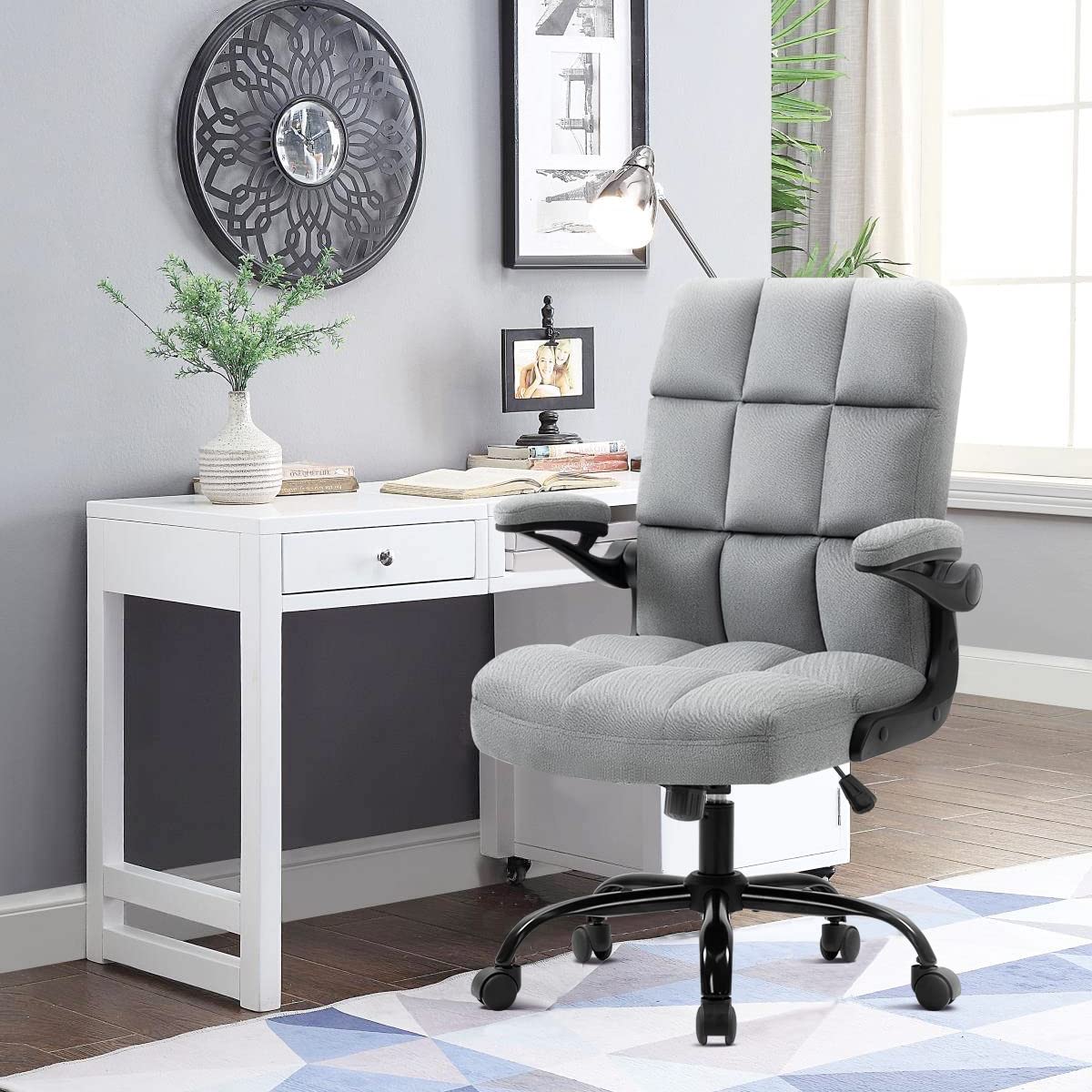 SEATZONE Ergonomic Home Office Chair - Adjustable Fabric Desk Chair with Armrests, Modern Executive Swivel Task Chair for Computer Work, Study & Gaming - Grey Home Office Furniture for Comfort & Productivity