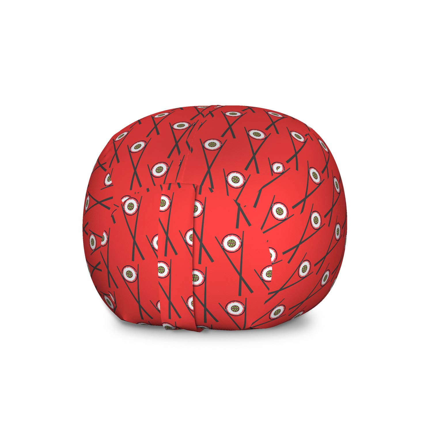 Ambesonne Sushi-Themed Storage Toy Bag Chair - Large Washable Stuffed Animal Organizer with Maki Rolls & Chopsticks Design - Charcoal Grey & Vermilion - Perfect for Kids' Room, Playroom, and Toy Organization