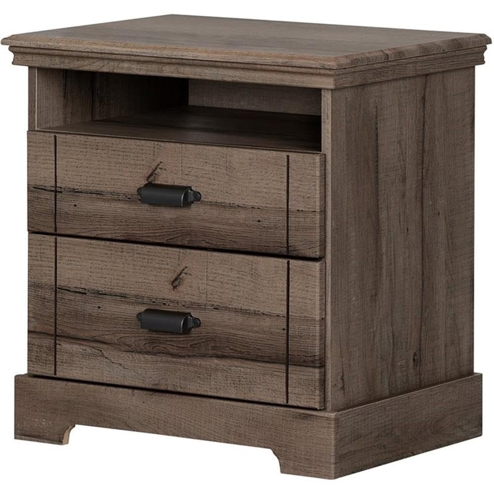 Pemberly Row Small Nightstand Table with 2 Drawers - Solid Wood Bedside Table with Open Storage Shelf, Dark Brown - Perfect for Bedroom, Living Room, or Dormitory Organization