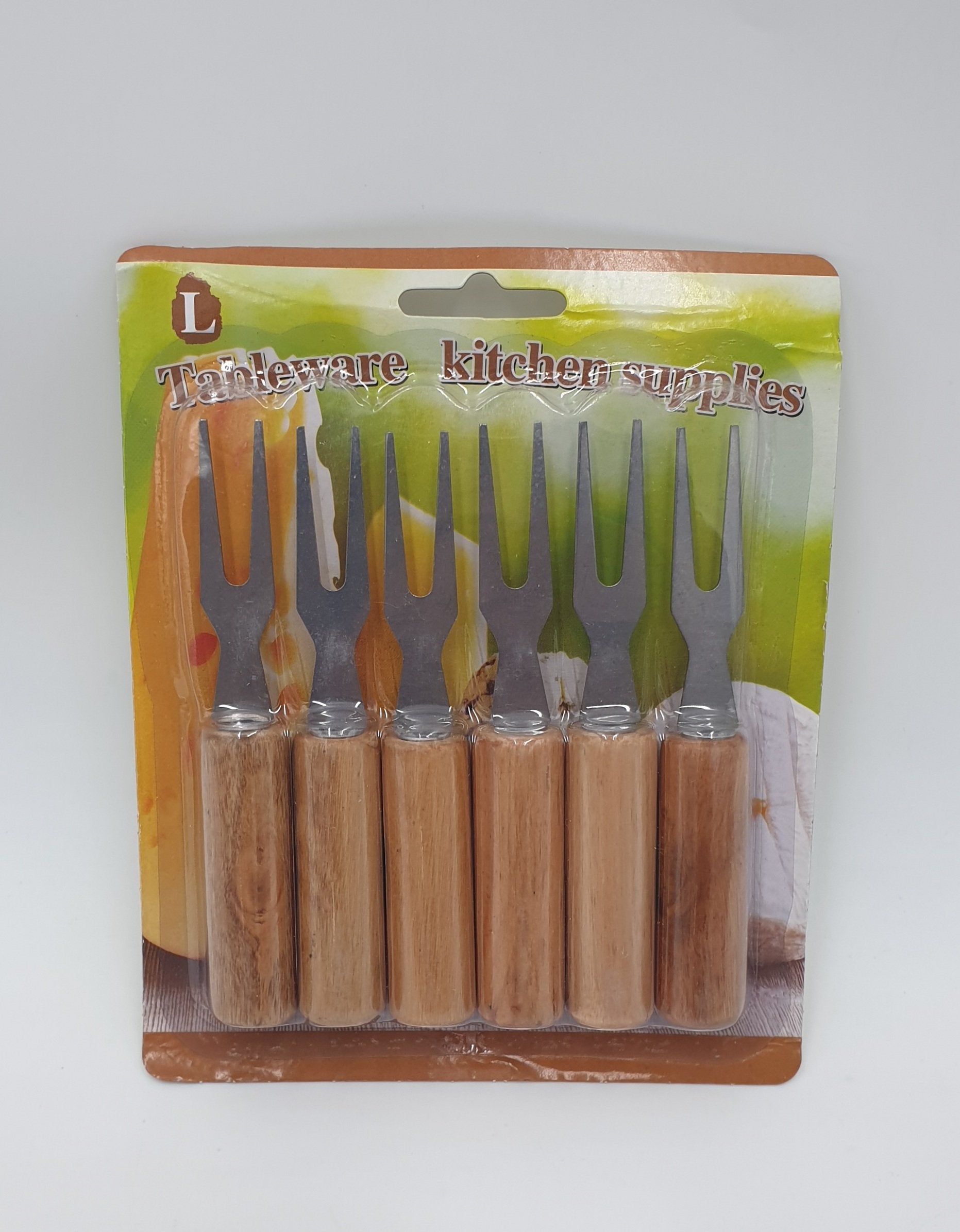 Premium 6-Piece Cocktail Fork Set with Wooden Handle - Elegant Appetizer Forks for Parties, Weddings & Entertaining (240 Pieces per Case)