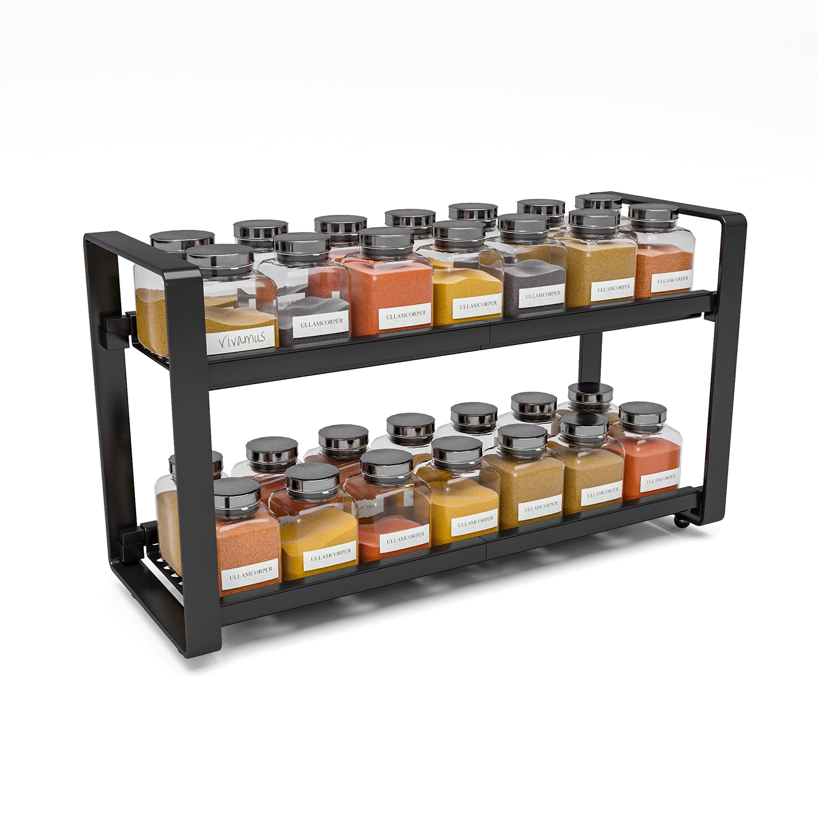 2-Tier Spice Rack Organizer - Heavy Duty Steel Space-Saving Spice Storage for Kitchen Countertop | Black | Perfect for Small Kitchens & Pantry Organization