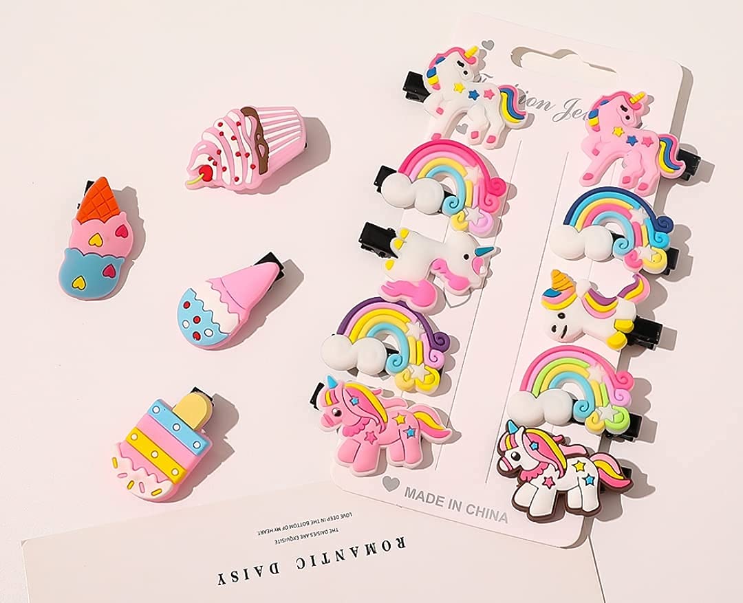 30 Pcs Rainbow Unicorn Ice Cream Hair Clips Set for Girls - Cute Toddler Hair Barrettes & Baby Hair Accessories - Perfect for Birthday Parties, School, and Daily Styling