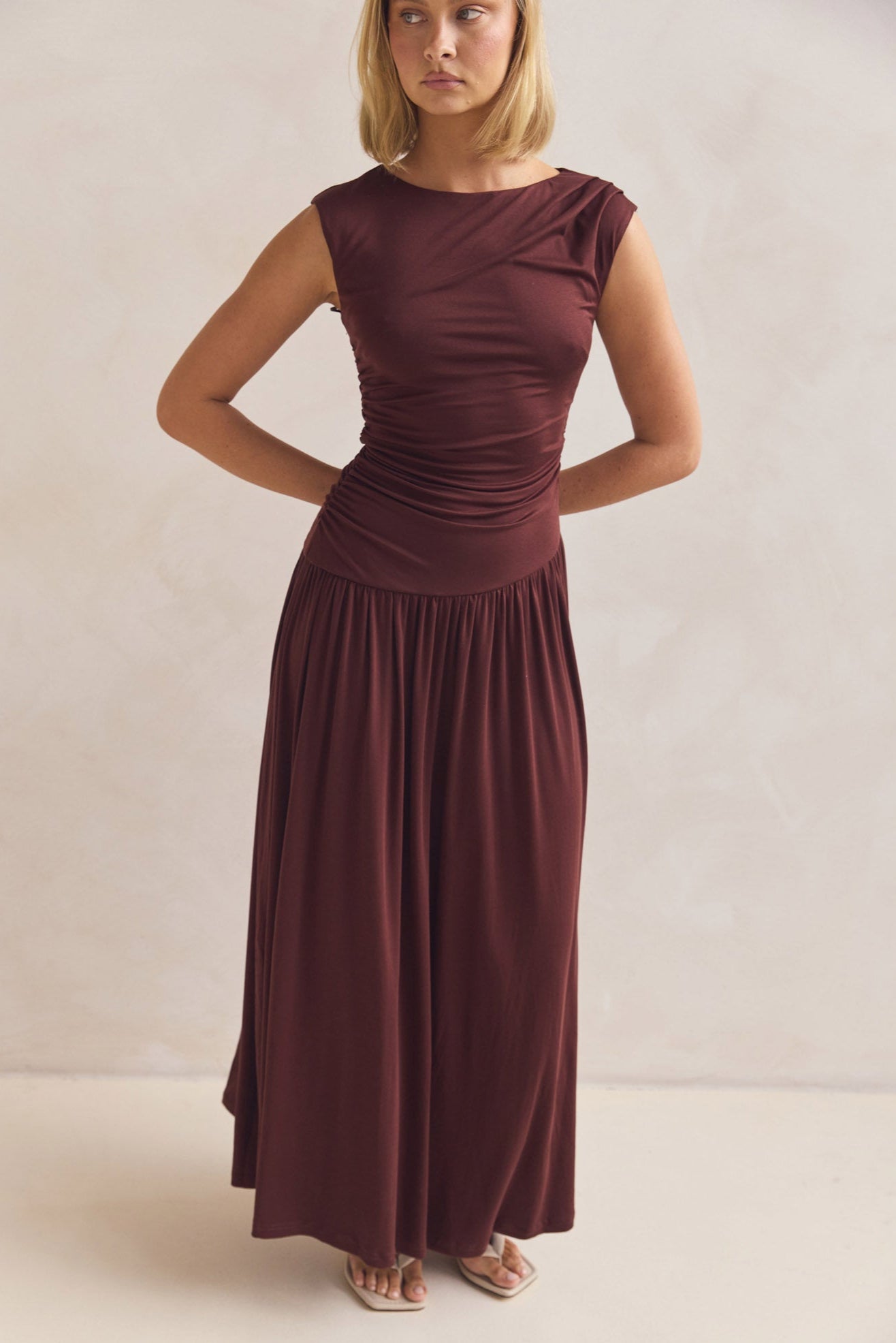 Naomi Maxi Dress for Women - Elegant Long Flowy Chocolate Brown Dress for Summer, Beach, and Casual Wear