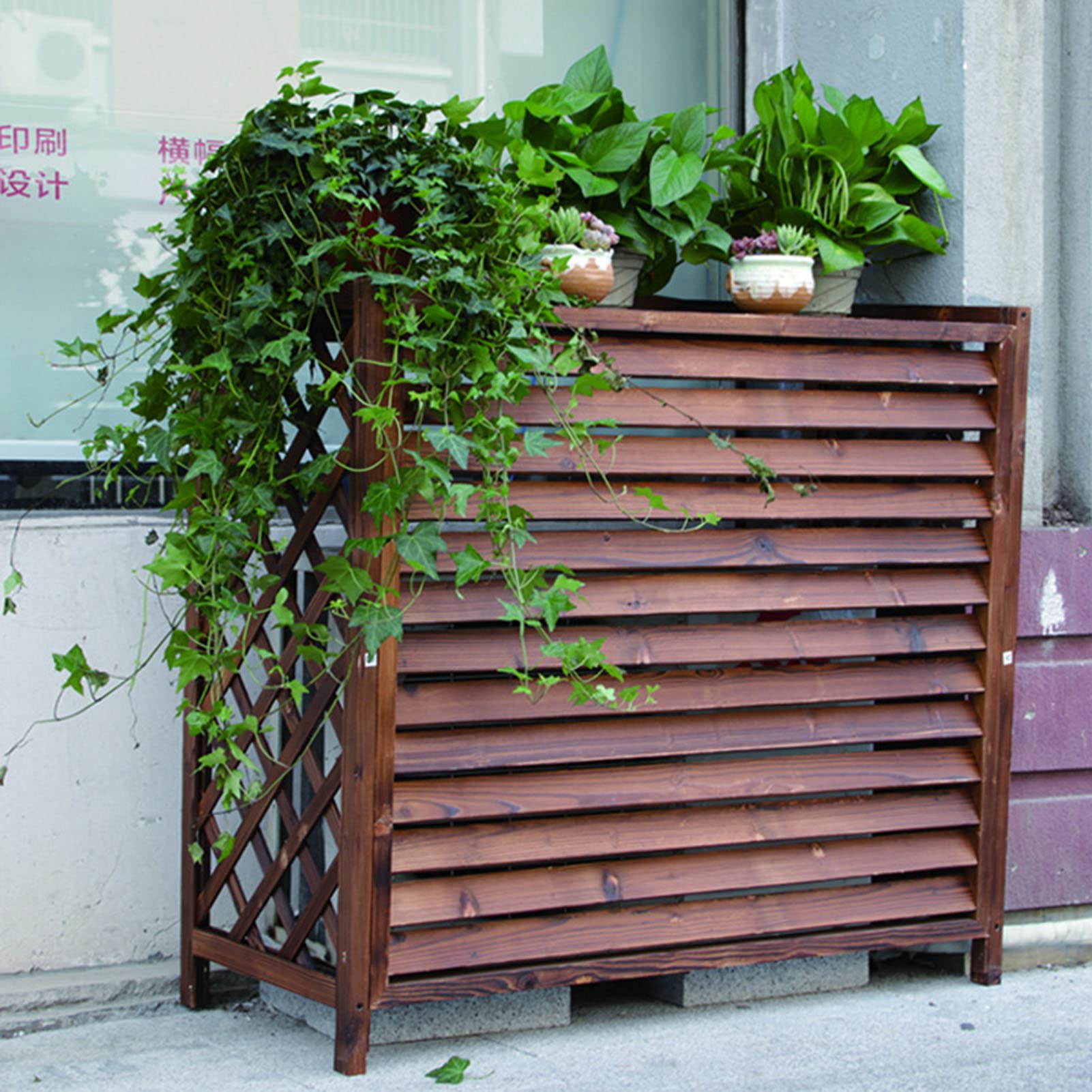 Carbonized Wood AC Privacy Screen for Outdoor Units - Durable Air Conditioner Fence & Decorative Cover for Condenser Protection | Perfect for Patio, Backyard, and Garden Aesthetic